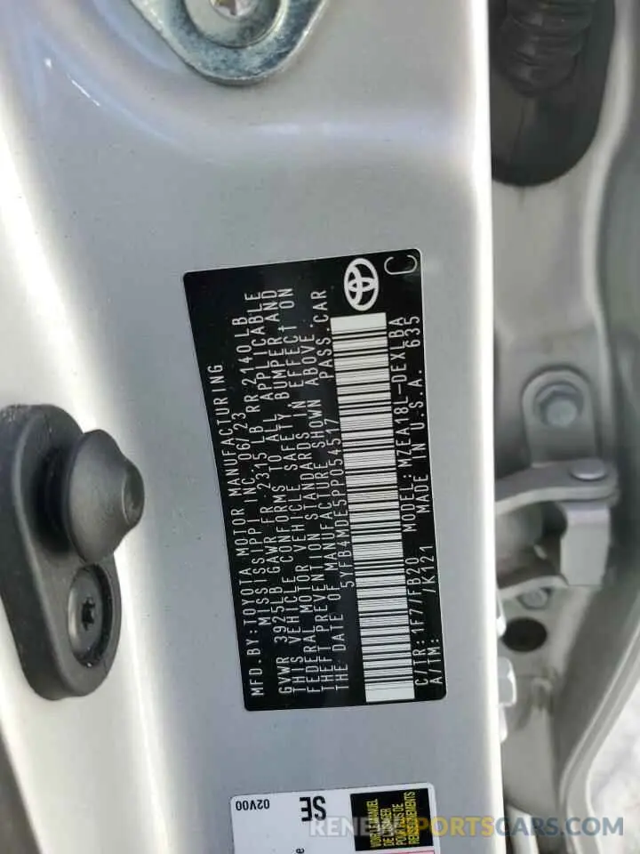 12 fotografías del automóvil dañado 5YFB4MDE5PP054517 TOYOTA COROLLA 2023