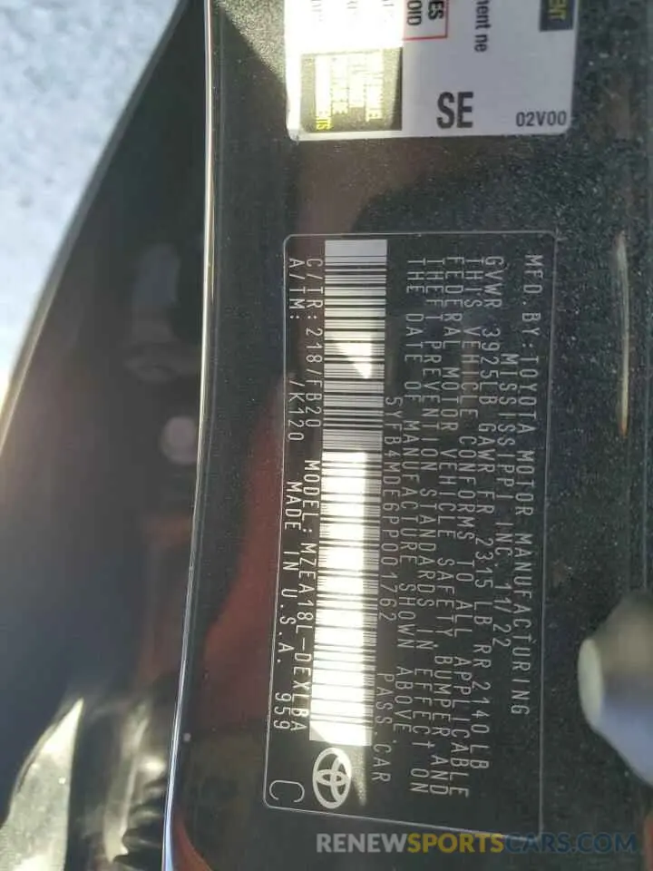 12 fotografías del automóvil dañado 5YFB4MDE6PP001762 TOYOTA COROLLA 2023