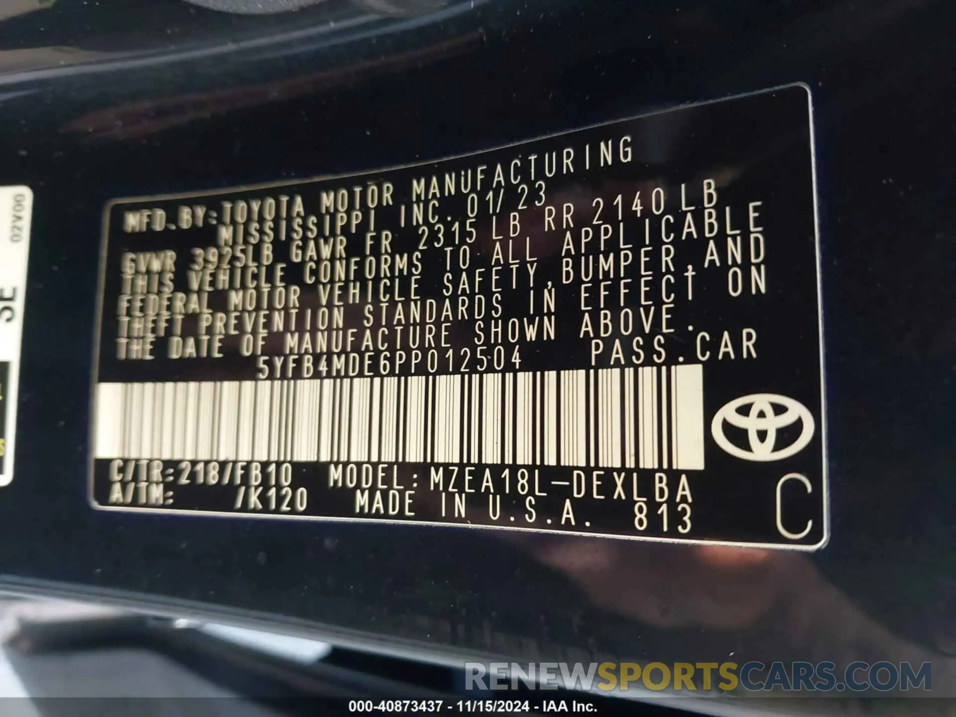 9 fotografías del automóvil dañado 5YFB4MDE6PP012504 TOYOTA COROLLA 2023