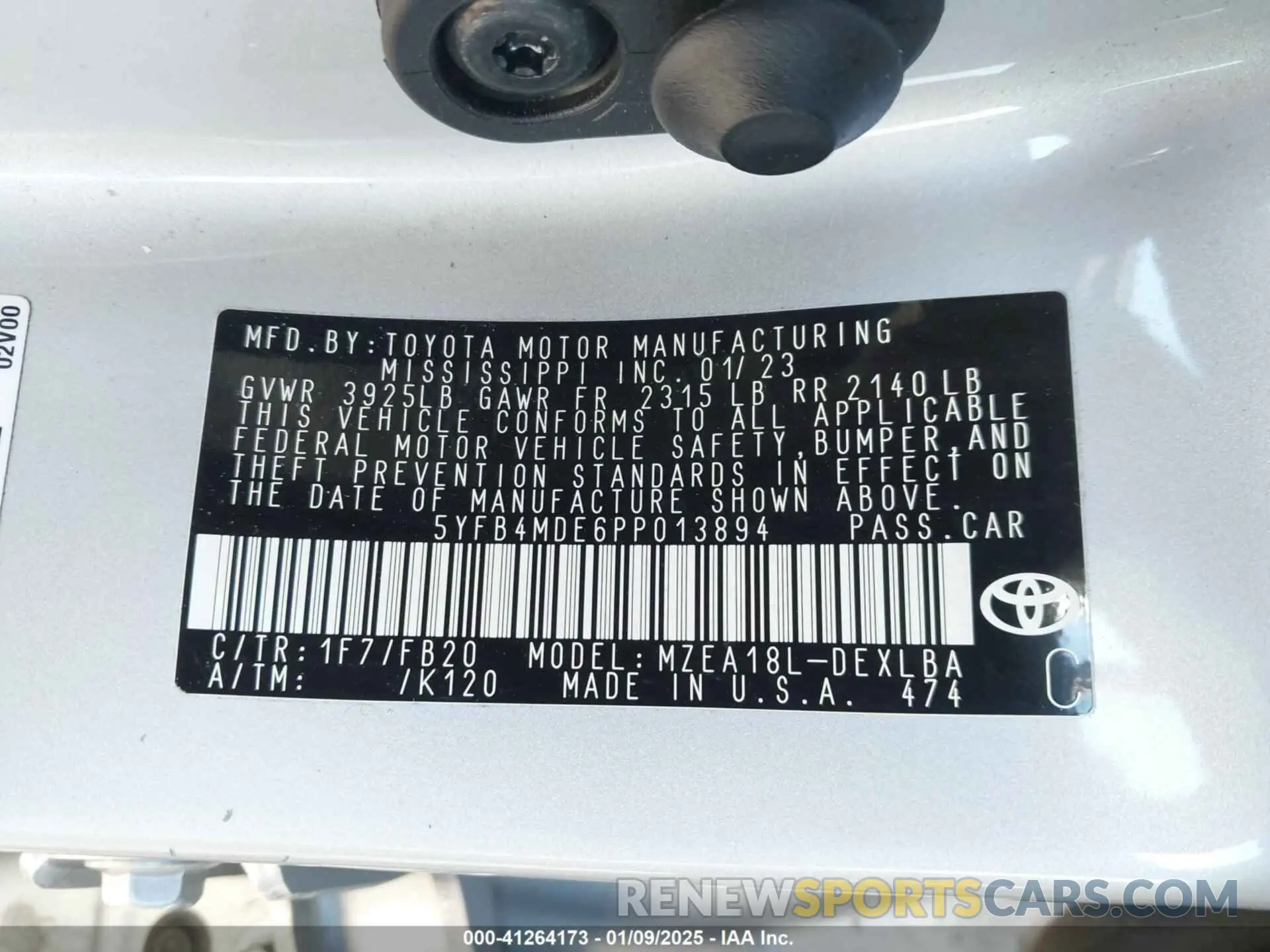 9 fotografías del automóvil dañado 5YFB4MDE6PP013894 TOYOTA COROLLA 2023