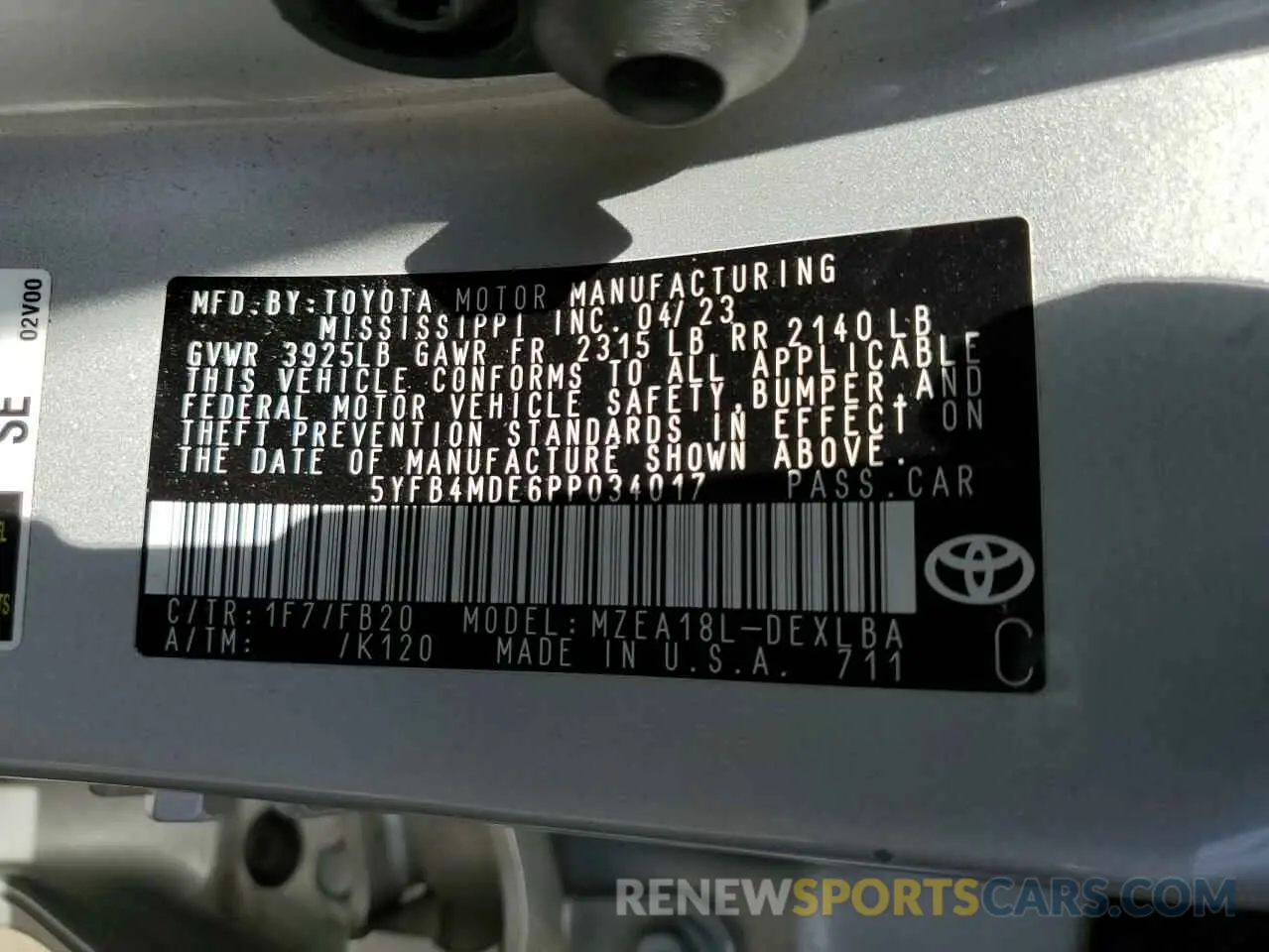 12 fotografías del automóvil dañado 5YFB4MDE6PP034017 TOYOTA COROLLA 2023