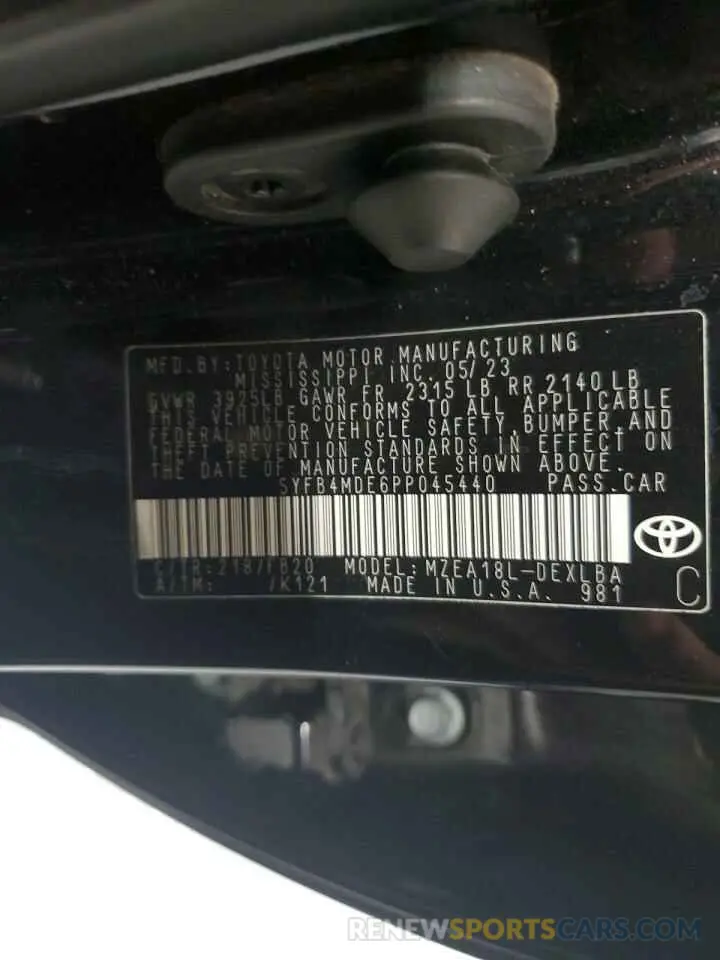 12 fotografías del automóvil dañado 5YFB4MDE6PP045440 TOYOTA COROLLA 2023