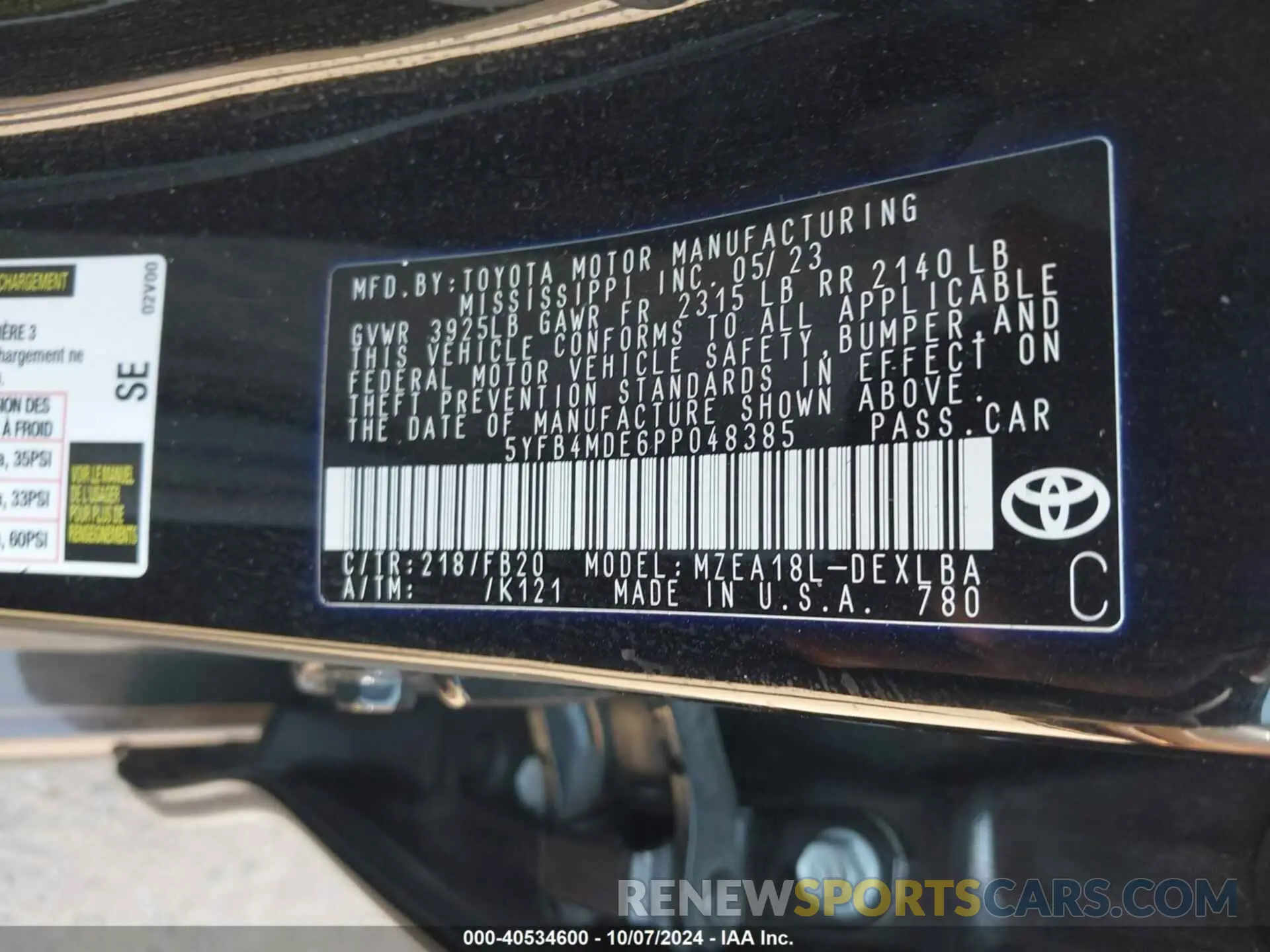 9 fotografías del automóvil dañado 5YFB4MDE6PP048385 TOYOTA COROLLA 2023