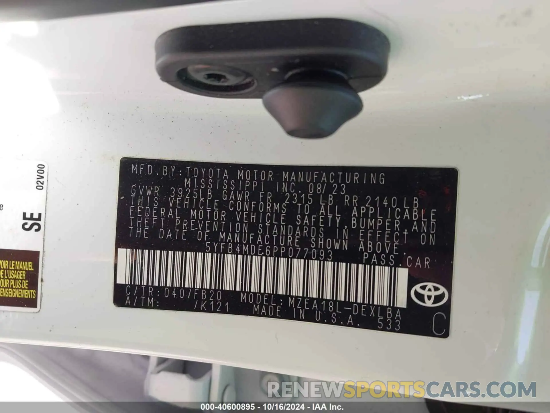9 fotografías del automóvil dañado 5YFB4MDE6PP077093 TOYOTA COROLLA 2023