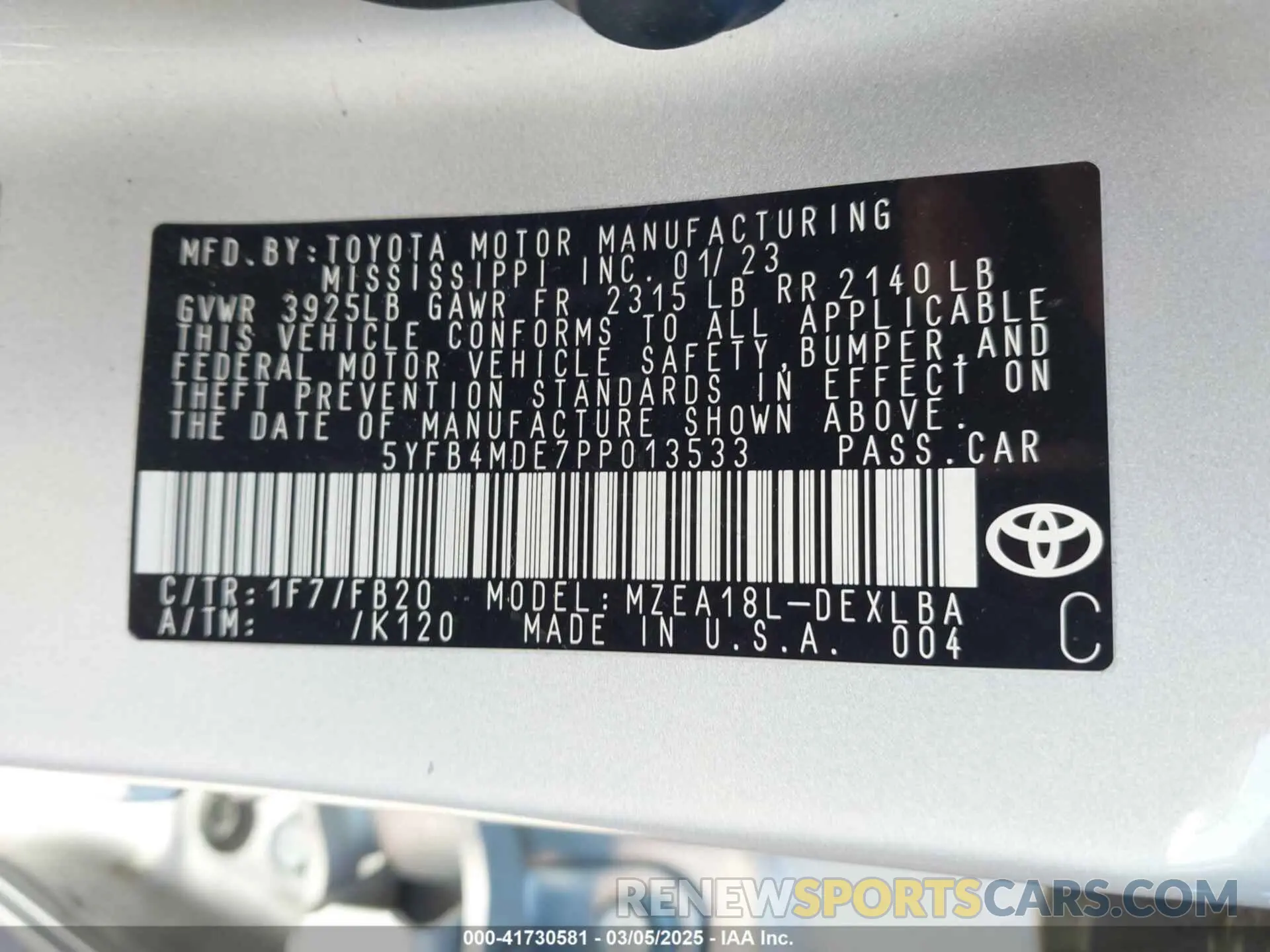 9 fotografías del automóvil dañado 5YFB4MDE7PP013533 TOYOTA COROLLA 2023