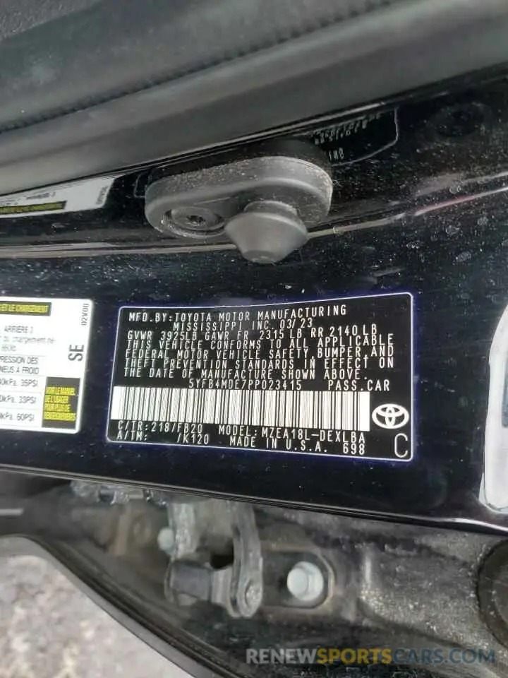 13 fotografías del automóvil dañado 5YFB4MDE7PP023415 TOYOTA COROLLA 2023