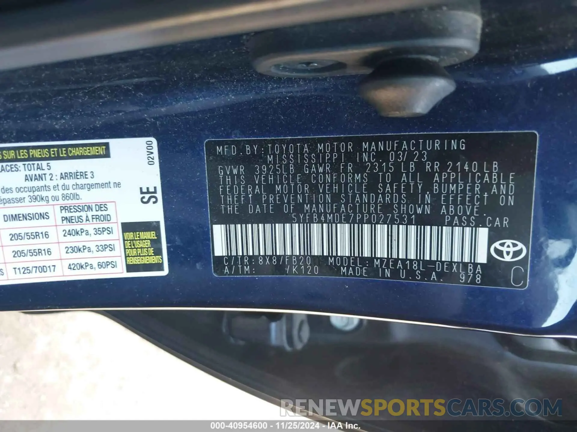 9 fotografías del automóvil dañado 5YFB4MDE7PP027531 TOYOTA COROLLA 2023