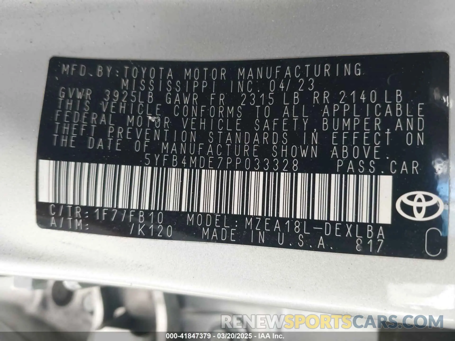 9 fotografías del automóvil dañado 5YFB4MDE7PP033328 TOYOTA COROLLA 2023