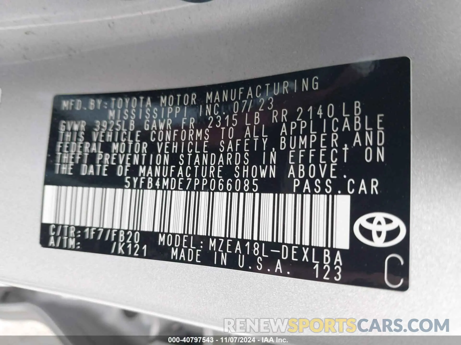 9 fotografías del automóvil dañado 5YFB4MDE7PP066085 TOYOTA COROLLA 2023