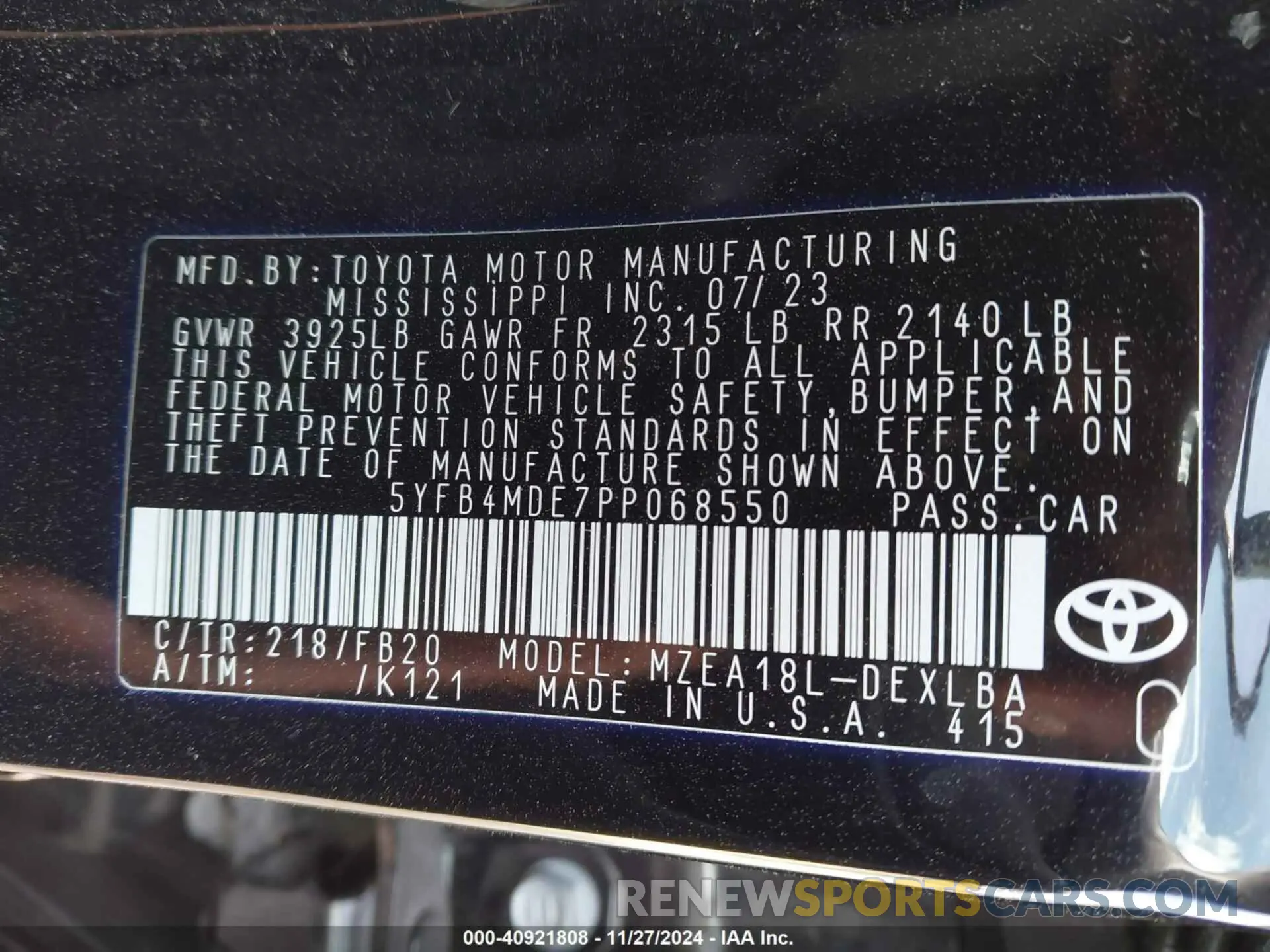 9 fotografías del automóvil dañado 5YFB4MDE7PP068550 TOYOTA COROLLA 2023