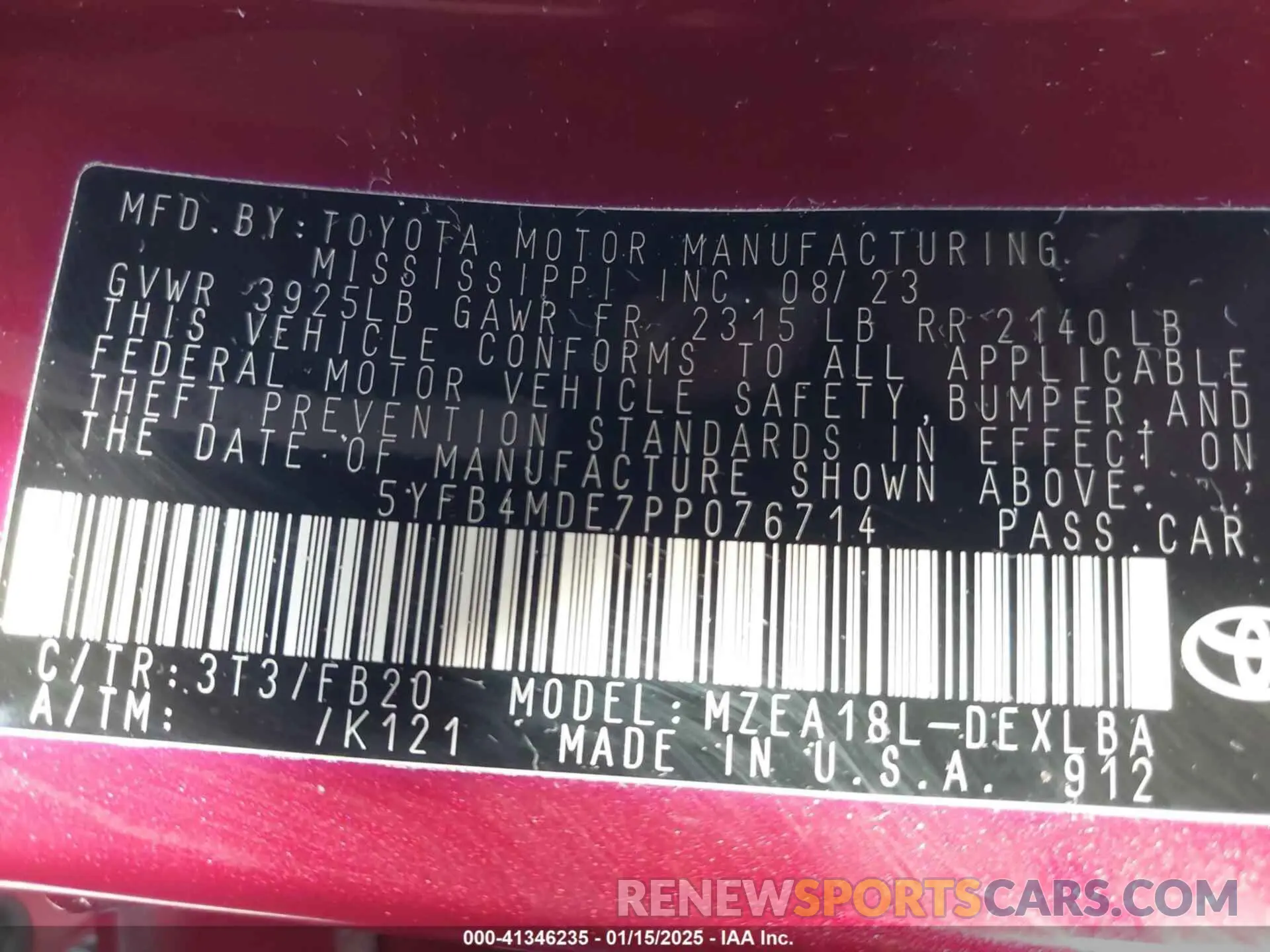 9 fotografías del automóvil dañado 5YFB4MDE7PP076714 TOYOTA COROLLA 2023