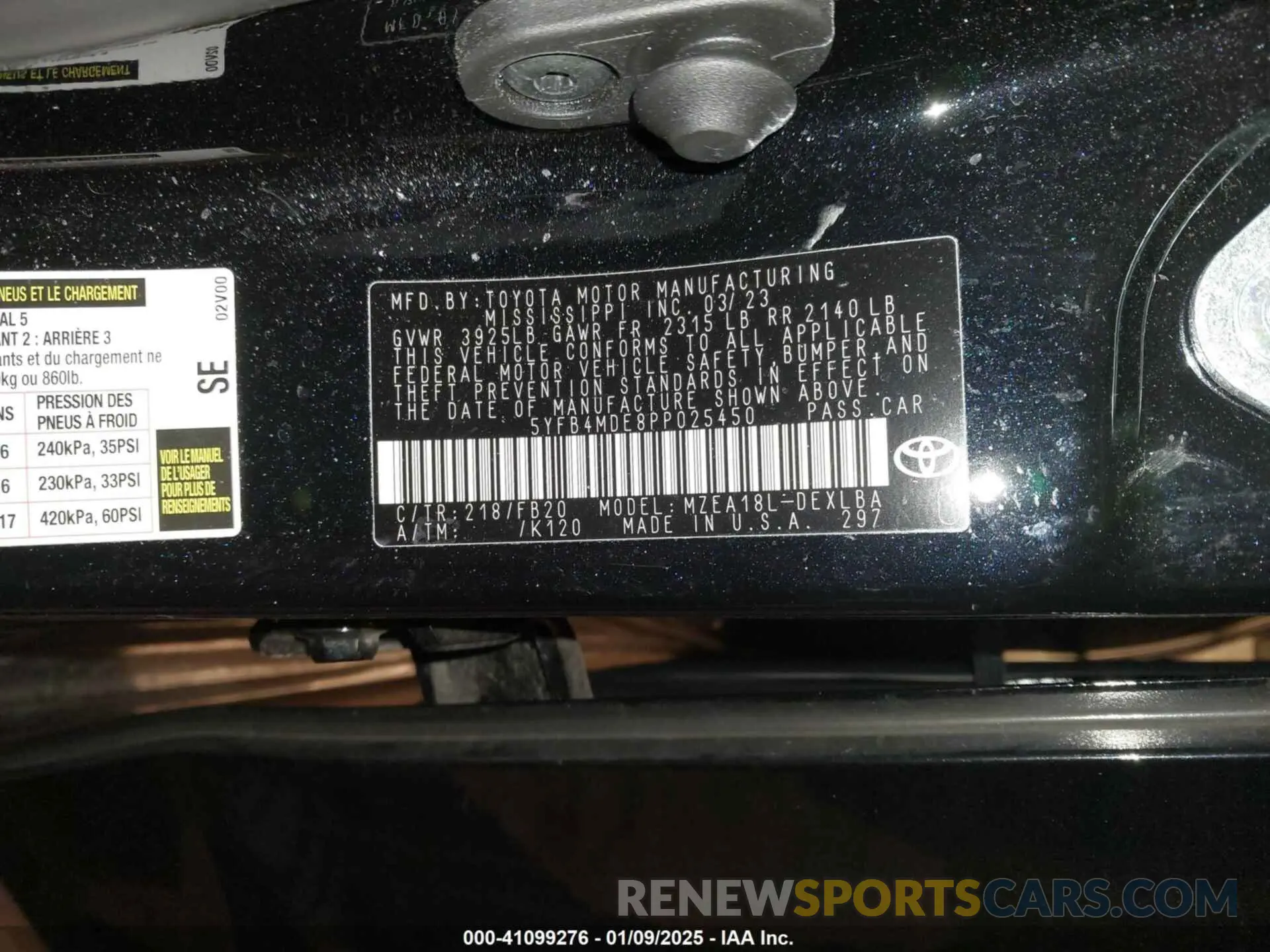 9 fotografías del automóvil dañado 5YFB4MDE8PP025450 TOYOTA COROLLA 2023