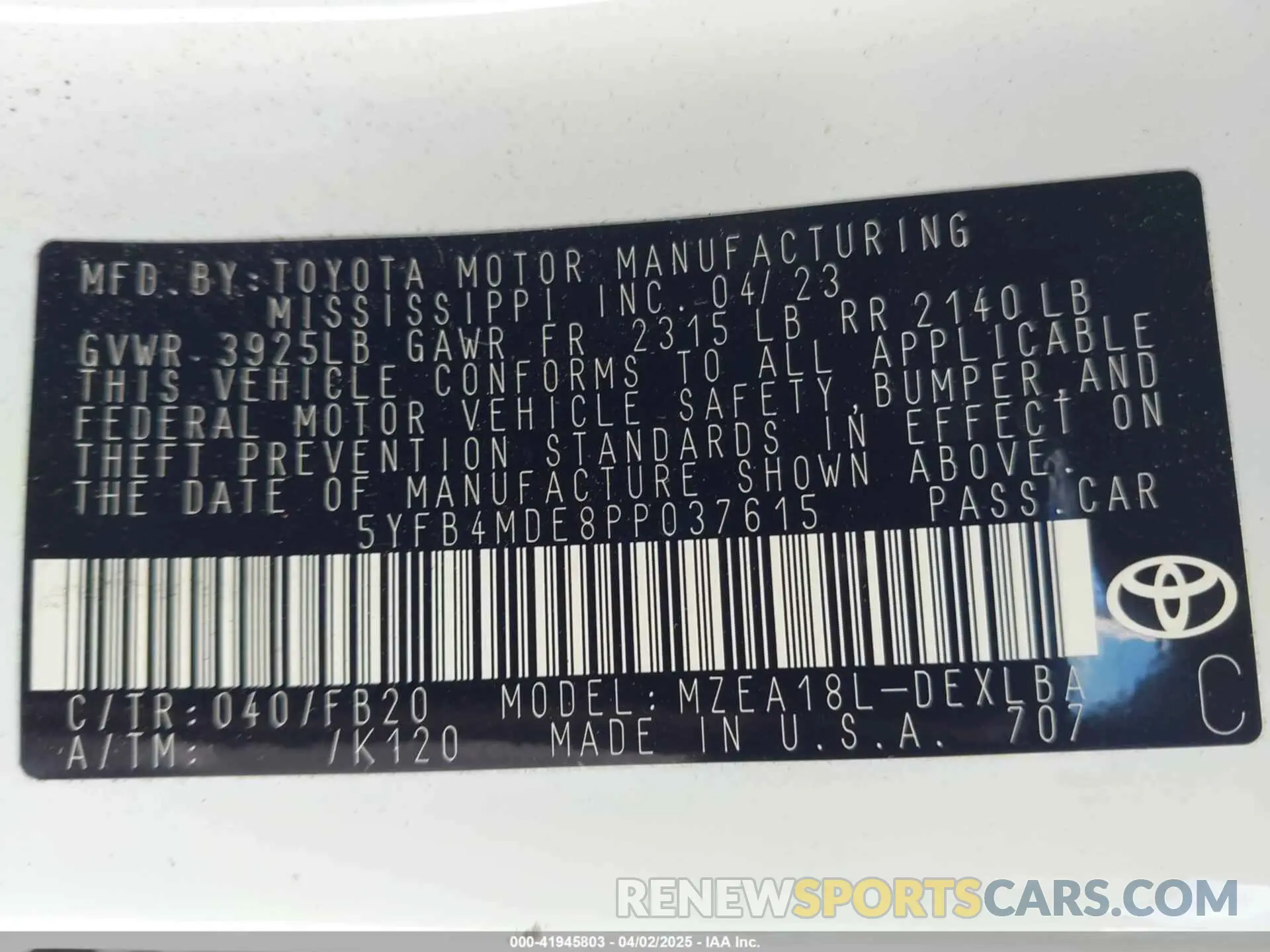 9 fotografías del automóvil dañado 5YFB4MDE8PP037615 TOYOTA COROLLA 2023