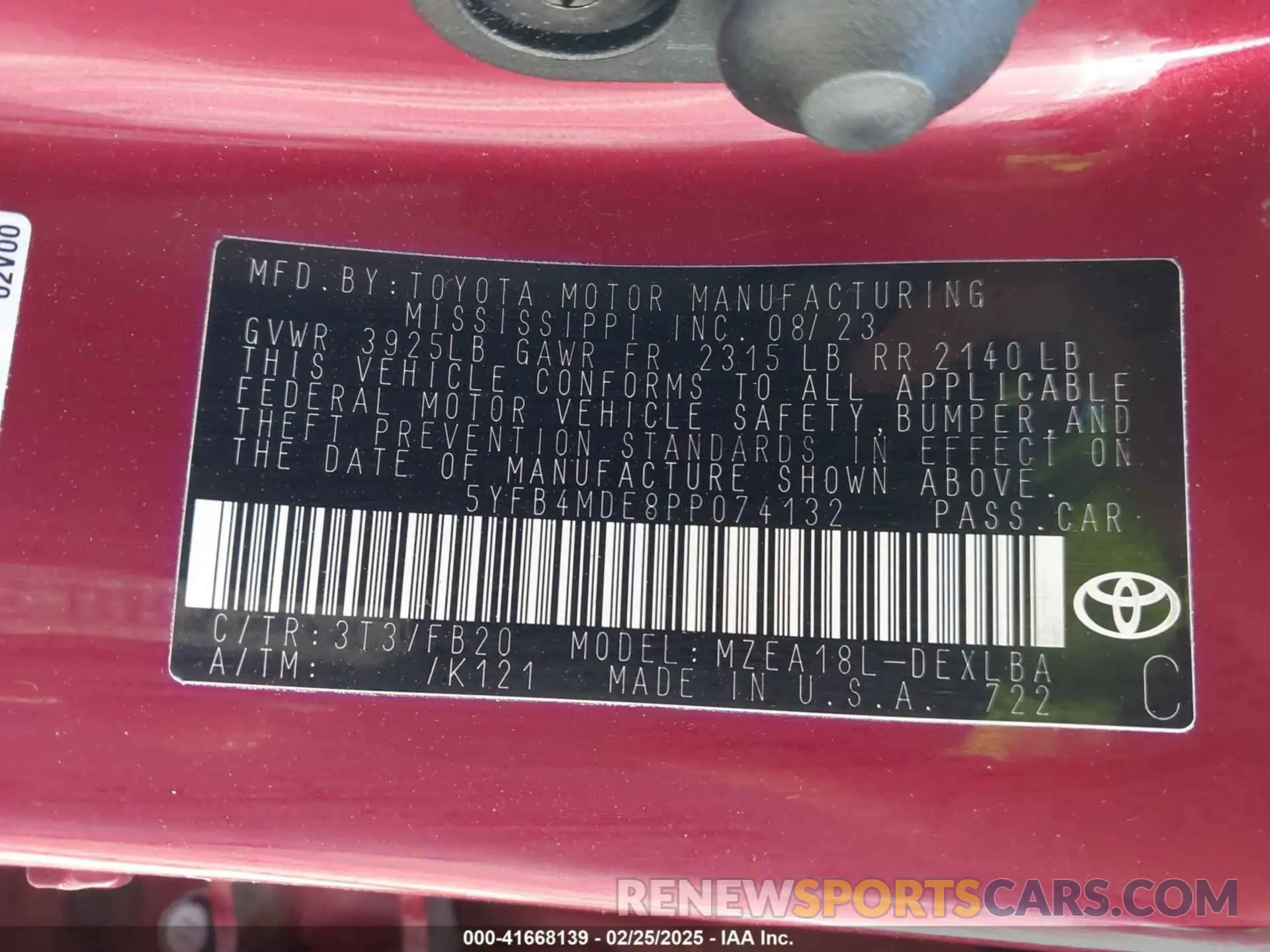 9 fotografías del automóvil dañado 5YFB4MDE8PP074132 TOYOTA COROLLA 2023