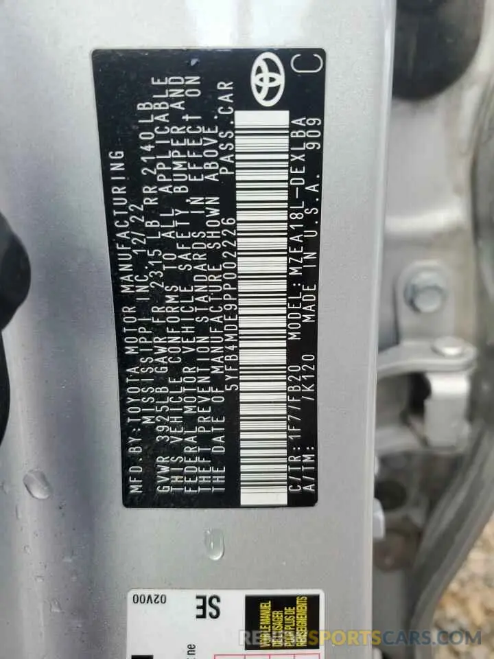 12 fotografías del automóvil dañado 5YFB4MDE9PP002226 TOYOTA COROLLA 2023