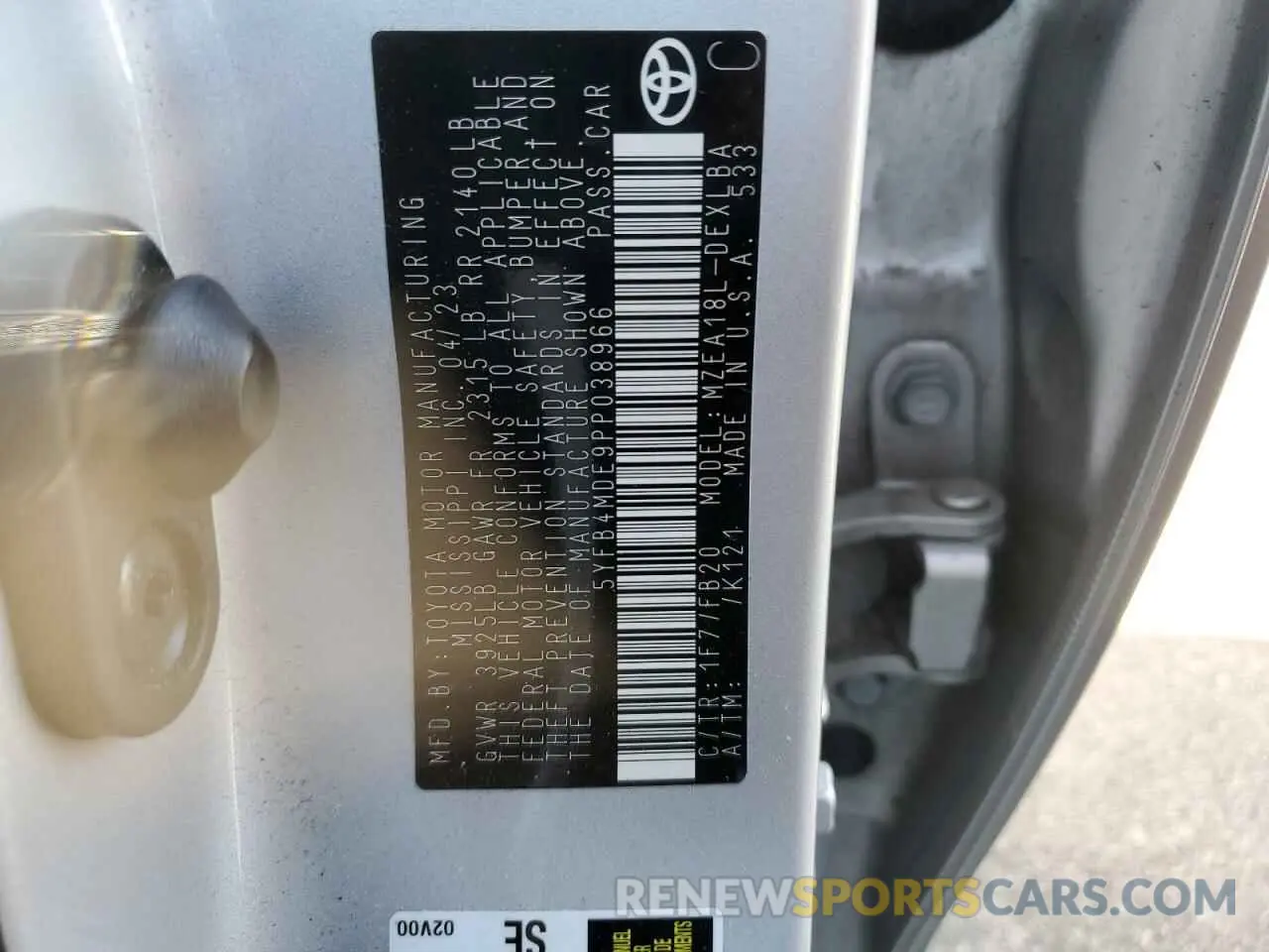 12 fotografías del automóvil dañado 5YFB4MDE9PP038966 TOYOTA COROLLA 2023