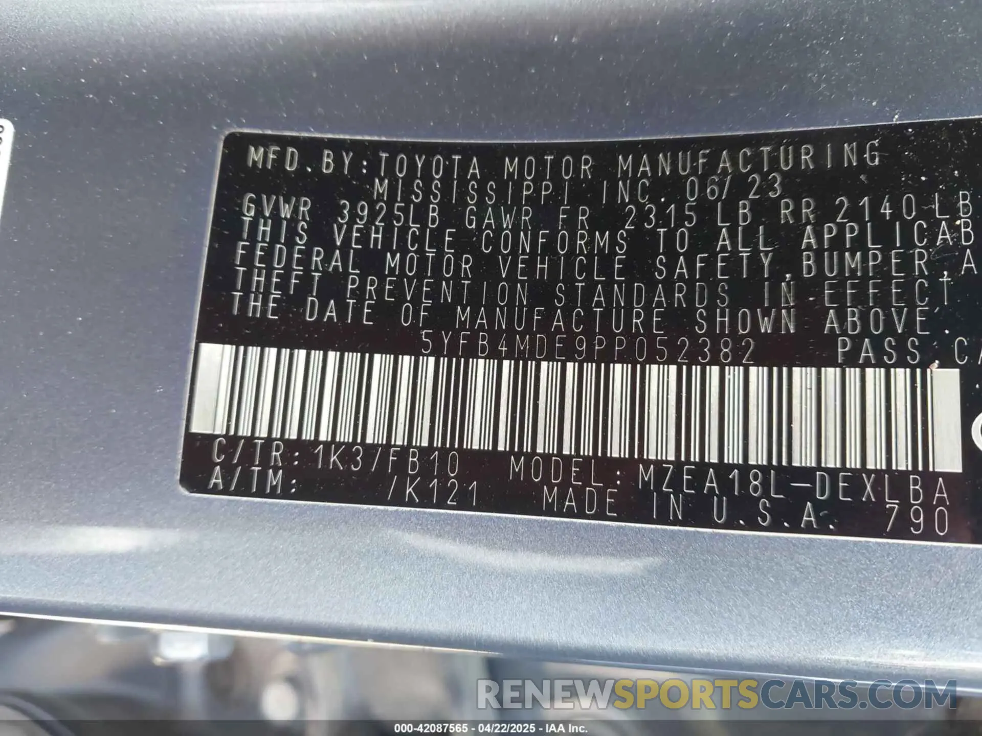 9 fotografías del automóvil dañado 5YFB4MDE9PP052382 TOYOTA COROLLA 2023