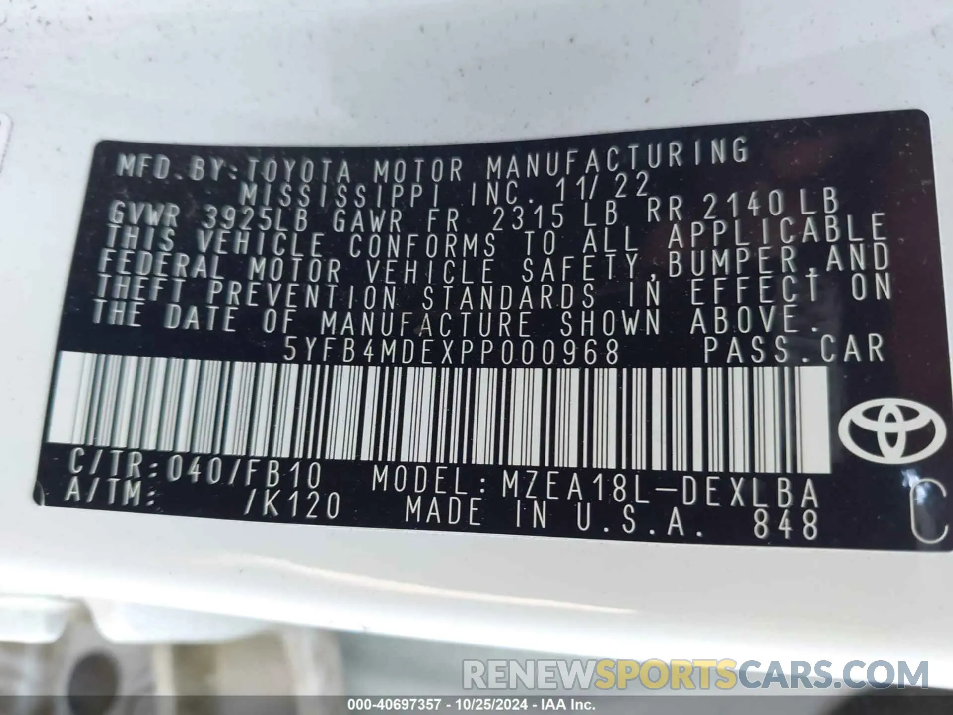 9 fotografías del automóvil dañado 5YFB4MDEXPP000968 TOYOTA COROLLA 2023