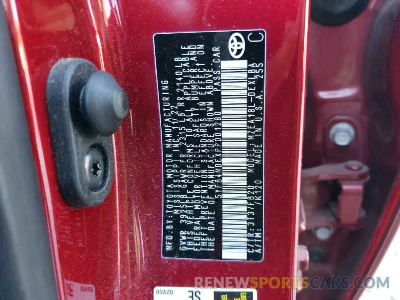 13 fotografías del automóvil dañado 5YFB4MDEXPP001280 TOYOTA COROLLA 2023