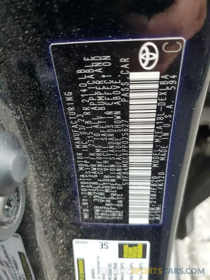 12 fotografías del automóvil dañado 5YFB4MDEXPP025627 TOYOTA COROLLA 2023