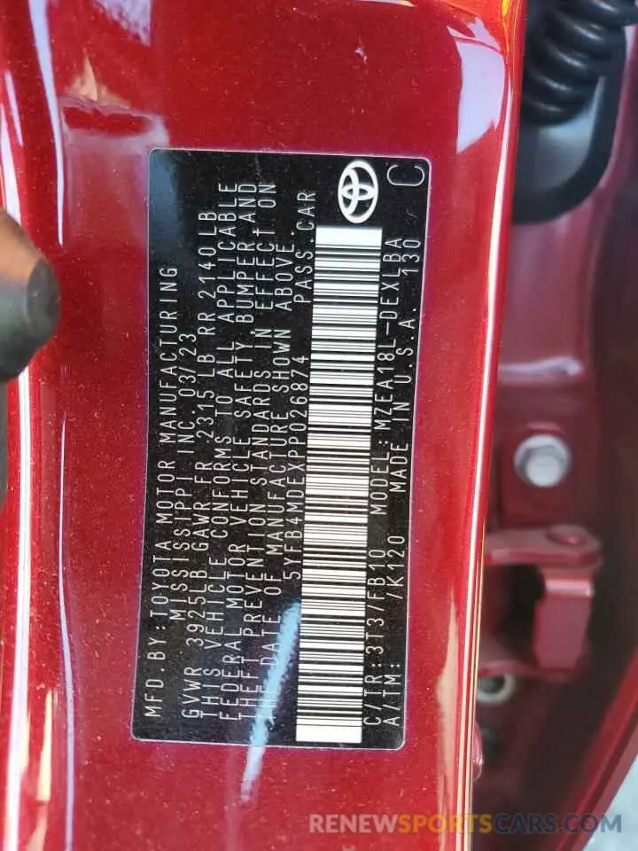 13 fotografías del automóvil dañado 5YFB4MDEXPP026874 TOYOTA COROLLA 2023
