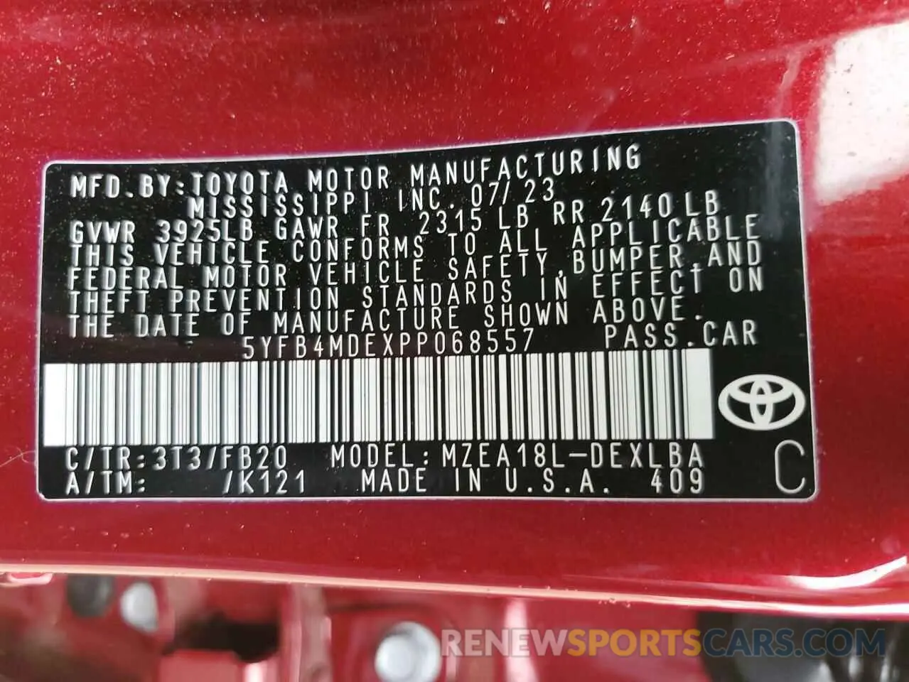 14 fotografías del automóvil dañado 5YFB4MDEXPP068557 TOYOTA COROLLA 2023