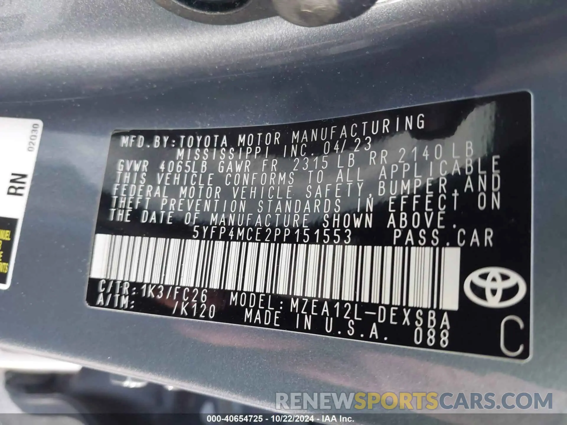9 fotografías del automóvil dañado 5YFP4MCE2PP151553 TOYOTA COROLLA 2023