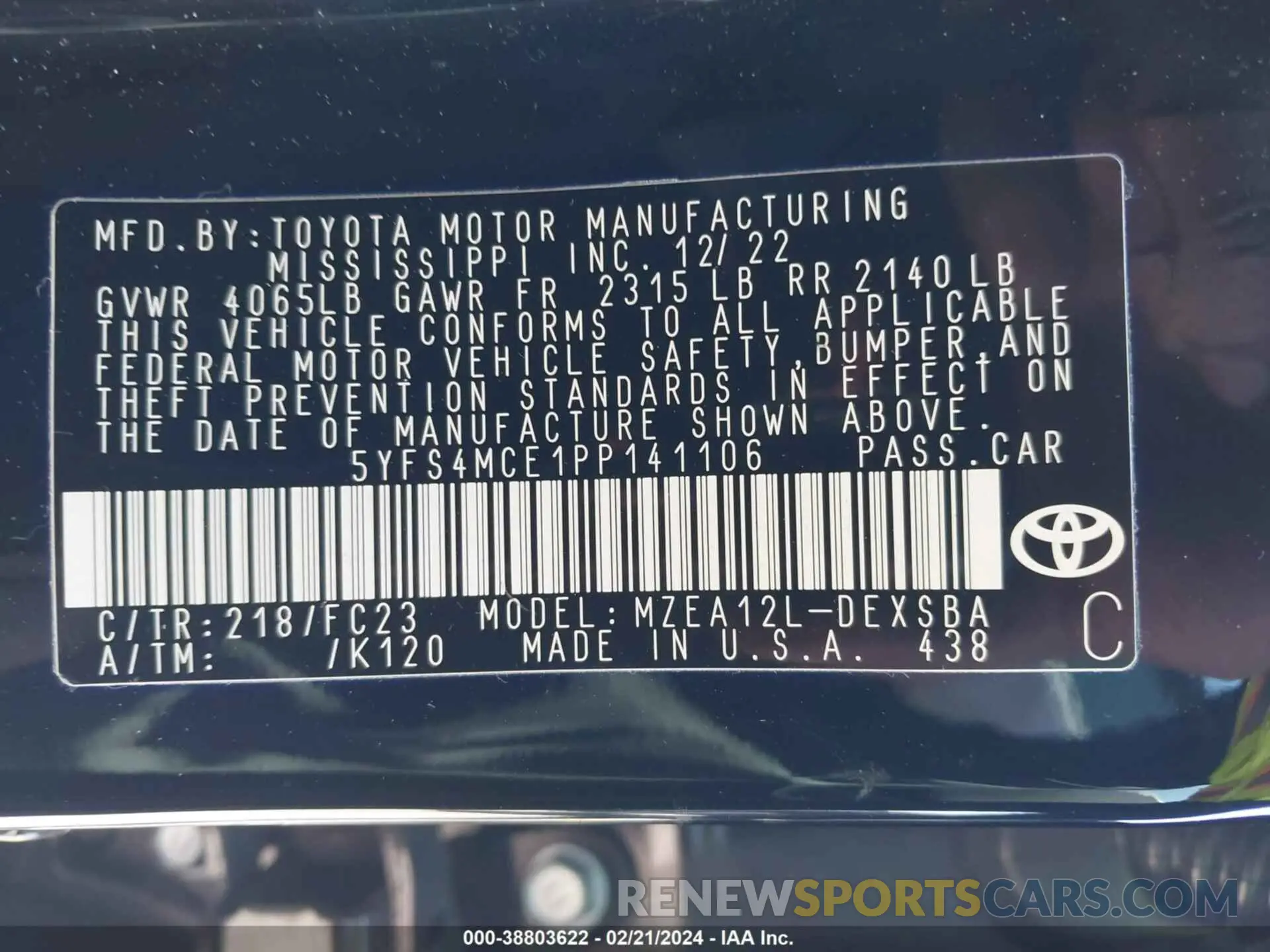 9 fotografías del automóvil dañado 5YFS4MCE1PP141106 TOYOTA COROLLA 2023