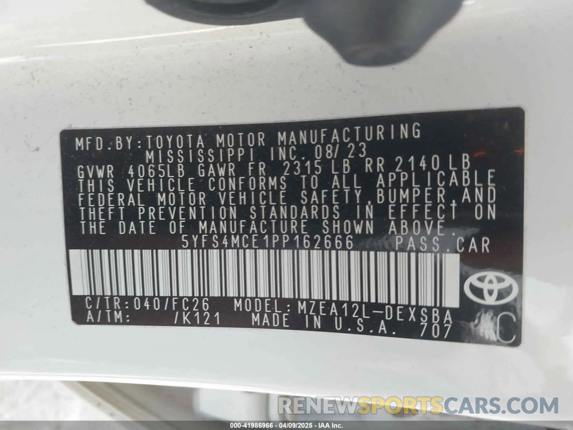 9 fotografías del automóvil dañado 5YFS4MCE1PP162666 TOYOTA COROLLA 2023