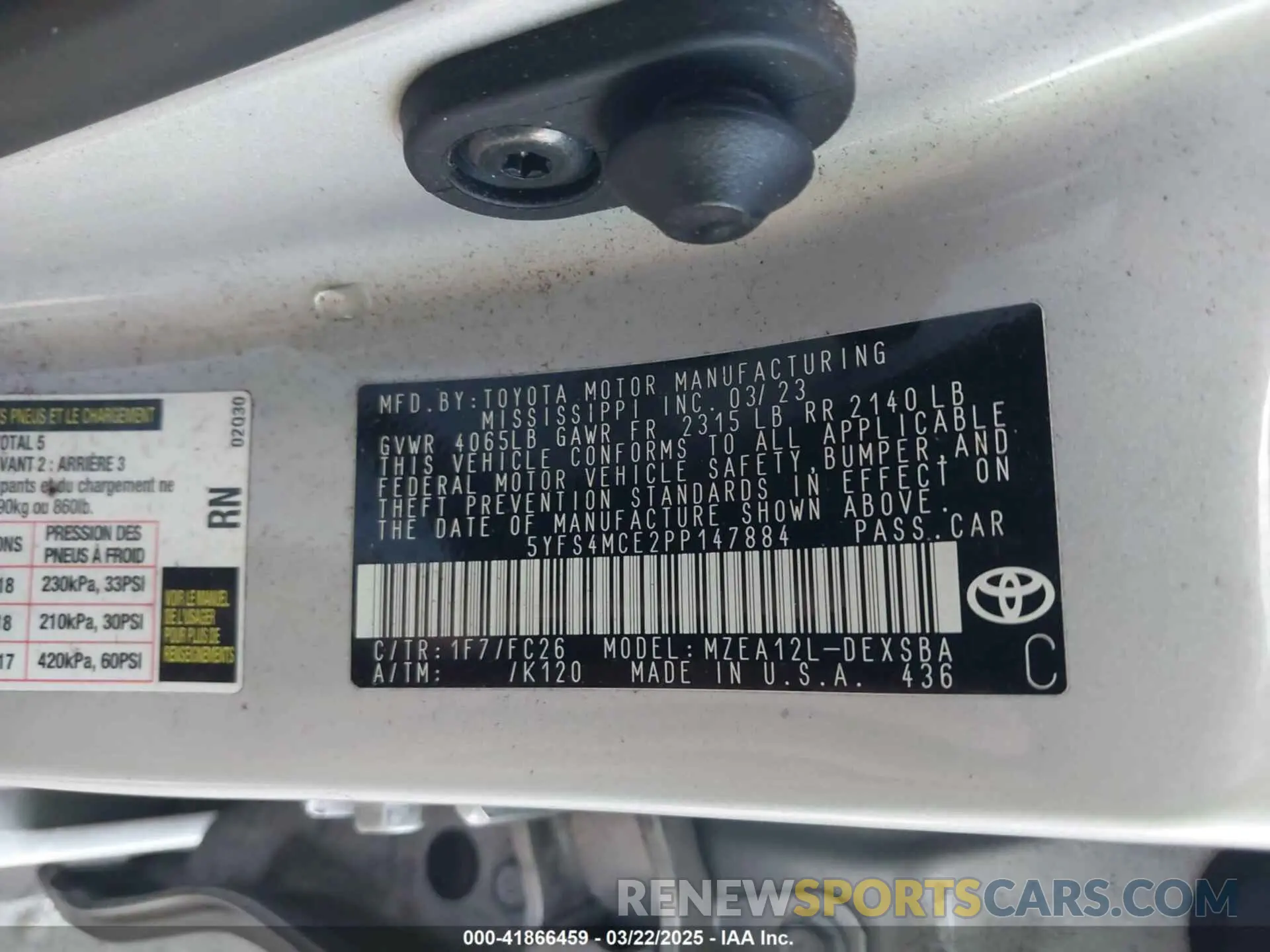 9 fotografías del automóvil dañado 5YFS4MCE2PP147884 TOYOTA COROLLA 2023