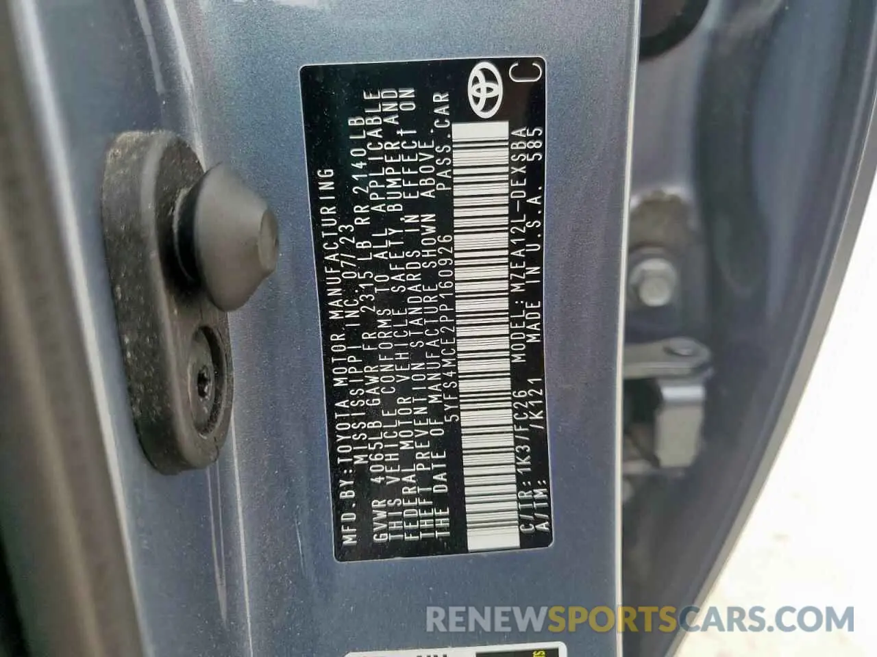 12 fotografías del automóvil dañado 5YFS4MCE2PP160926 TOYOTA COROLLA 2023