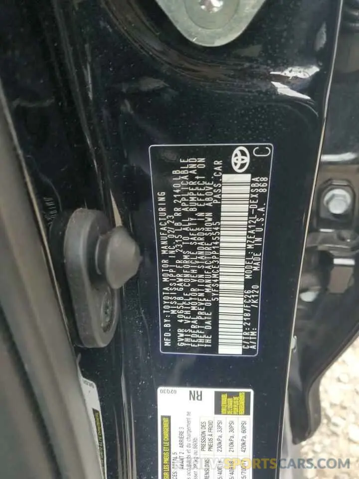 12 fotografías del automóvil dañado 5YFS4MCE3PP145545 TOYOTA COROLLA 2023