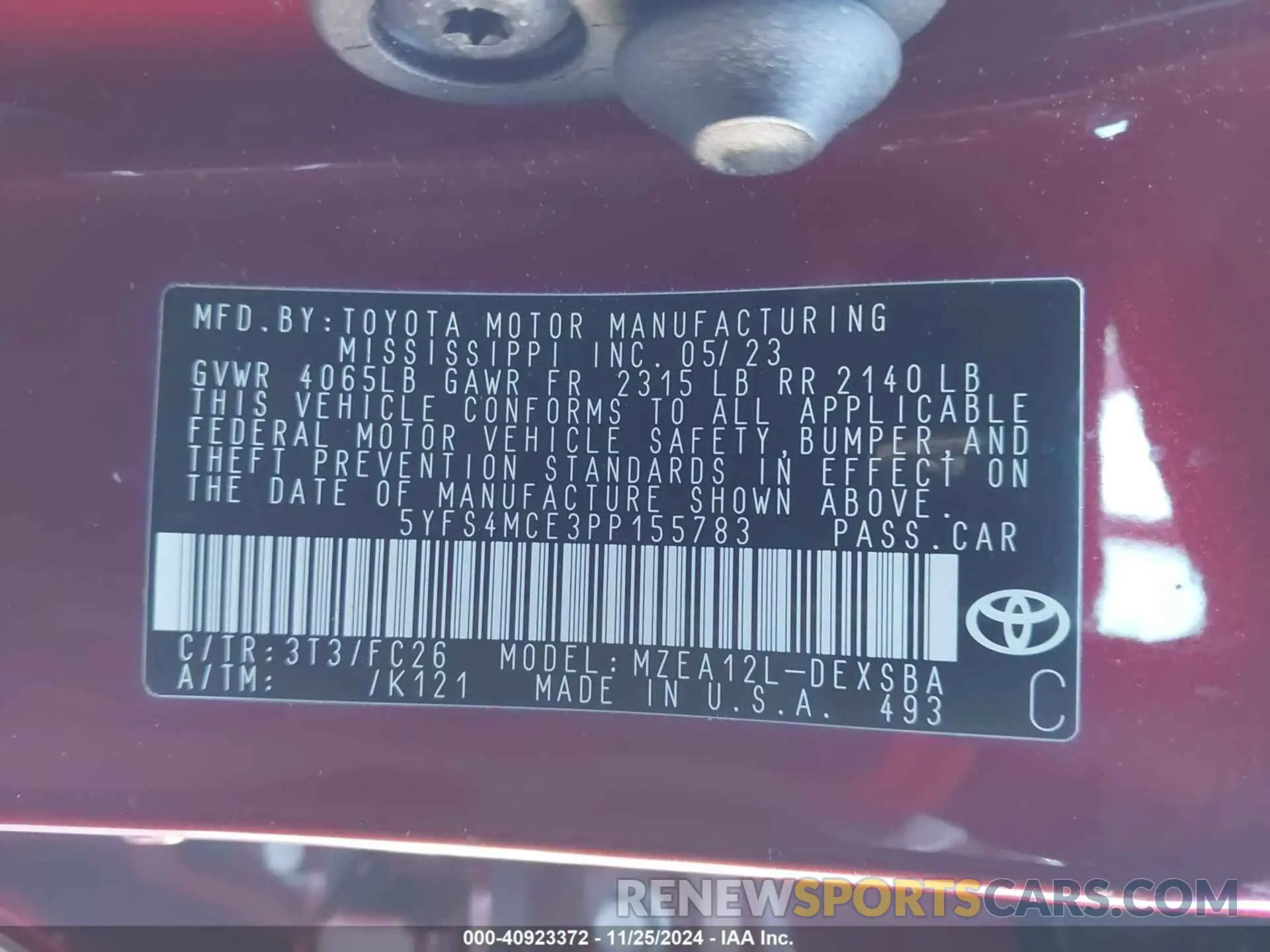 9 fotografías del automóvil dañado 5YFS4MCE3PP155783 TOYOTA COROLLA 2023