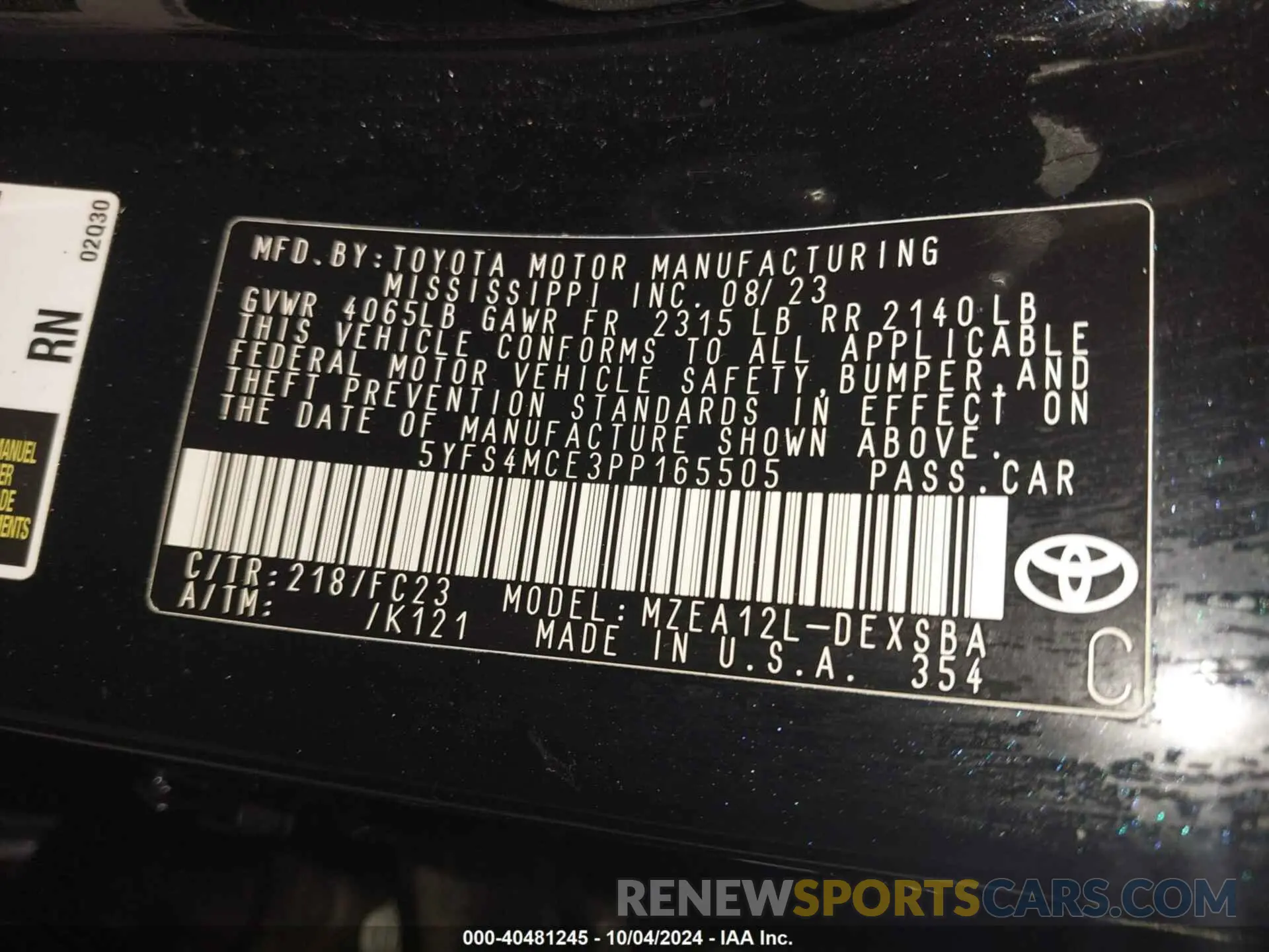 9 fotografías del automóvil dañado 5YFS4MCE3PP165505 TOYOTA COROLLA 2023