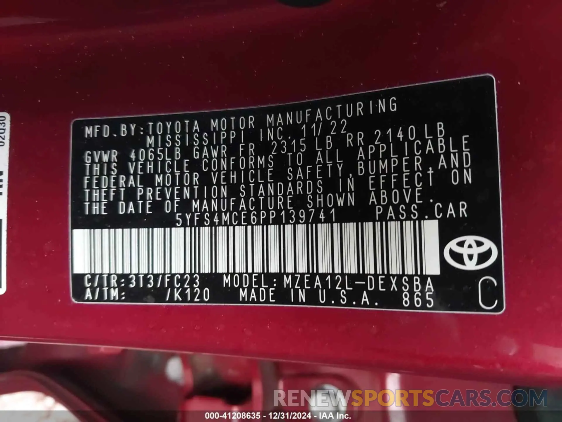 9 fotografías del automóvil dañado 5YFS4MCE6PP139741 TOYOTA COROLLA 2023