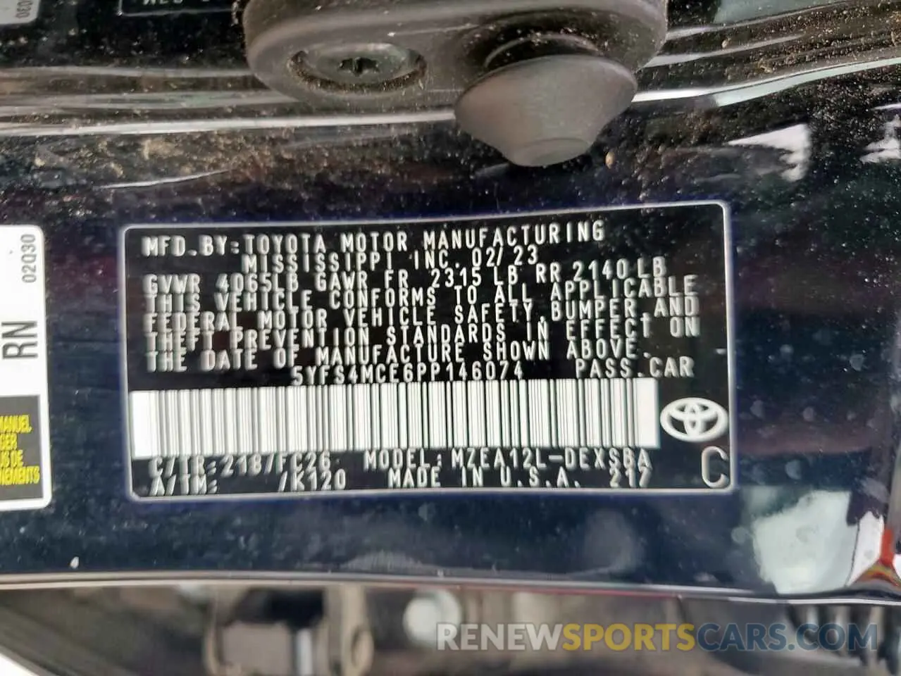 12 fotografías del automóvil dañado 5YFS4MCE6PP146074 TOYOTA COROLLA 2023