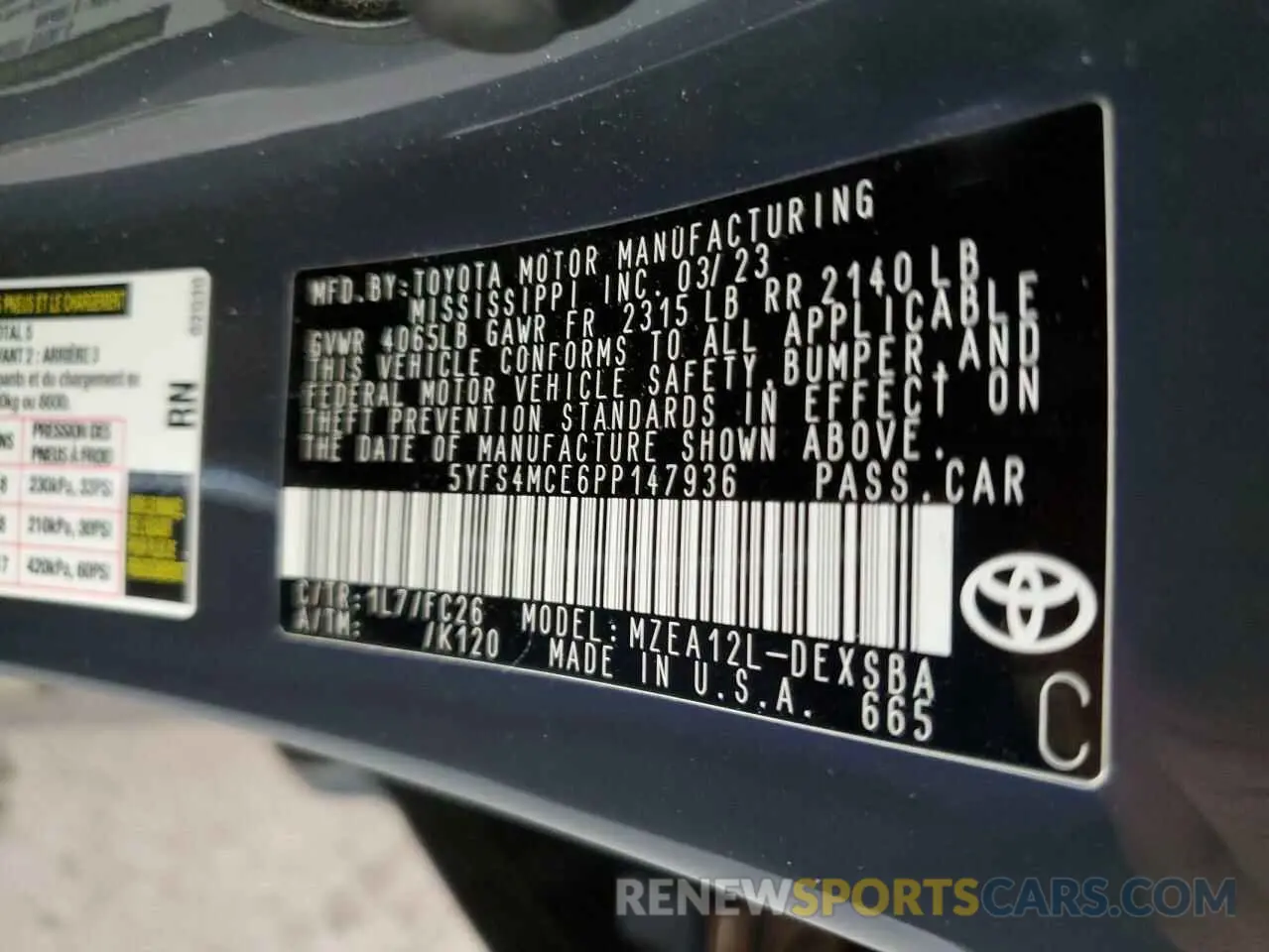 12 fotografías del automóvil dañado 5YFS4MCE6PP147936 TOYOTA COROLLA 2023