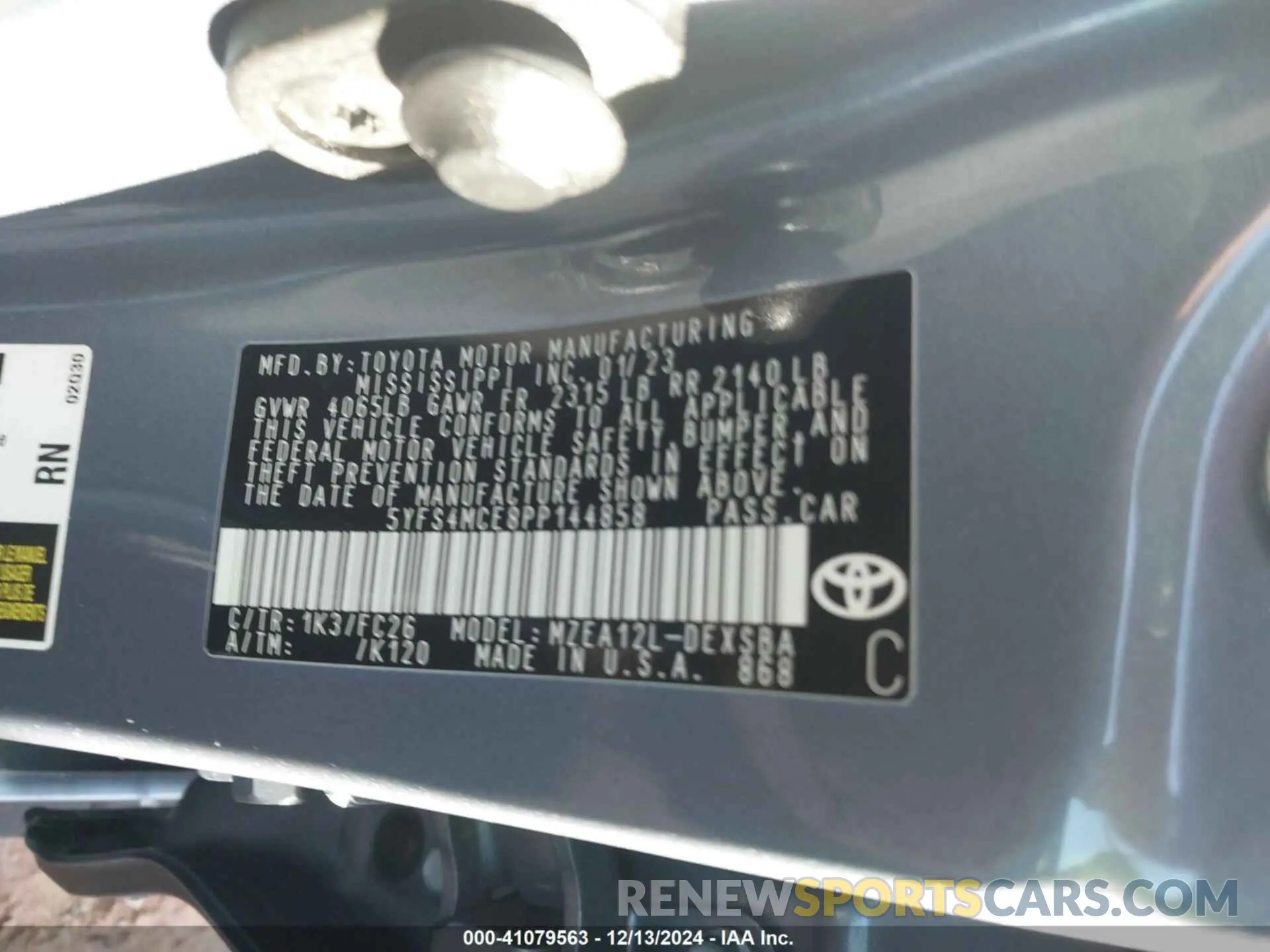 9 fotografías del automóvil dañado 5YFS4MCE8PP144858 TOYOTA COROLLA 2023