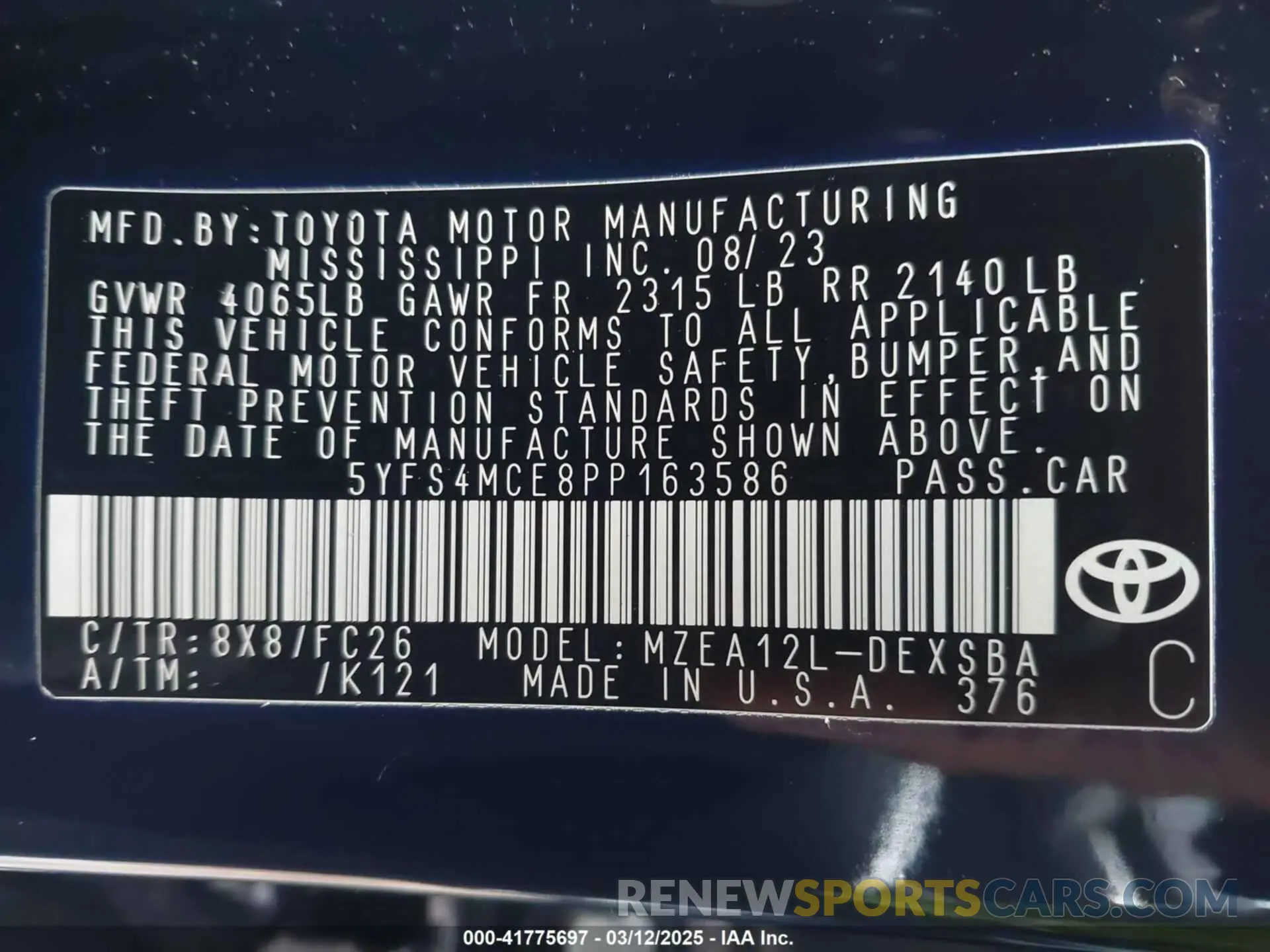 9 fotografías del automóvil dañado 5YFS4MCE8PP163586 TOYOTA COROLLA 2023