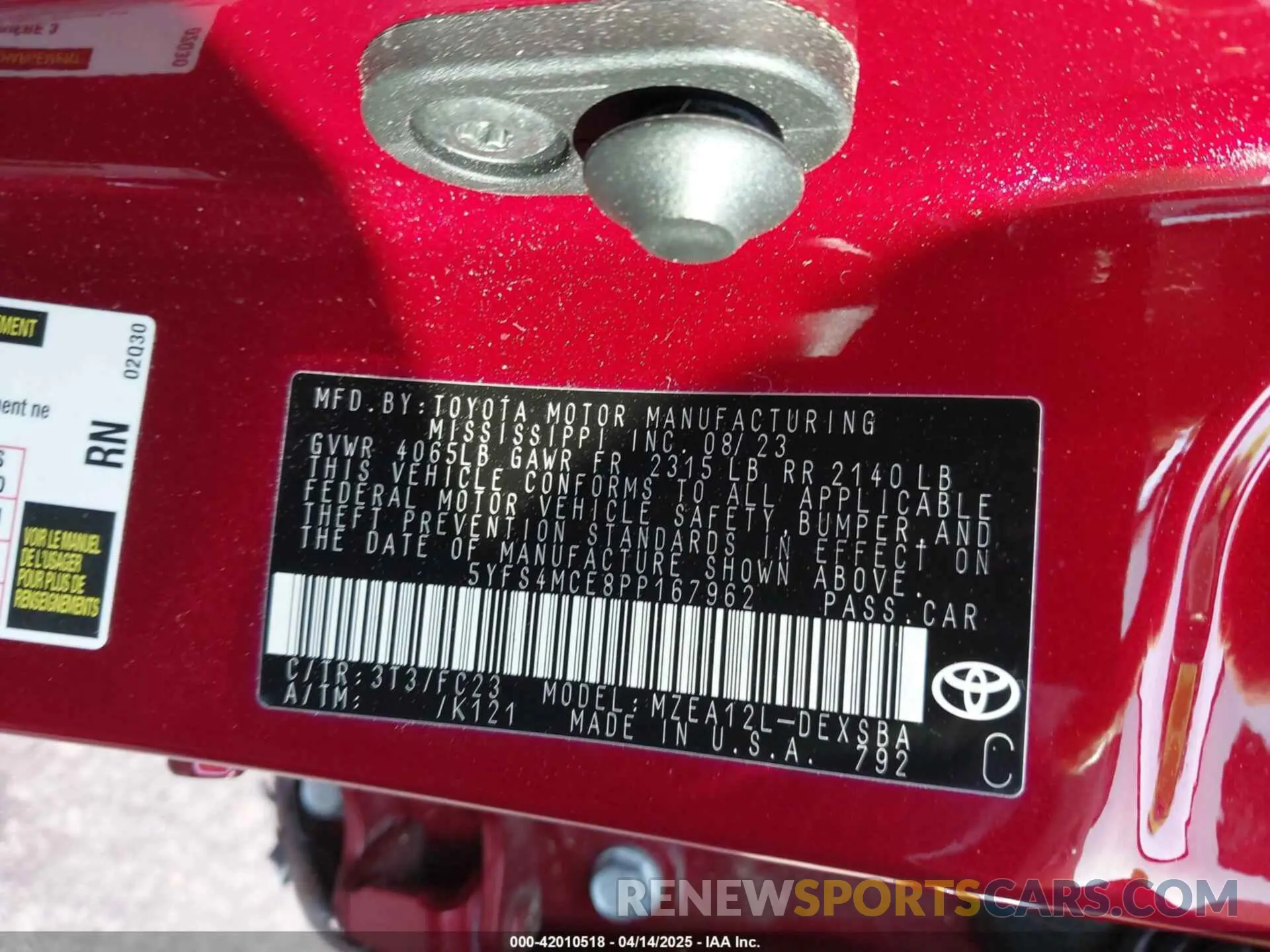 9 fotografías del automóvil dañado 5YFS4MCE8PP167962 TOYOTA COROLLA 2023