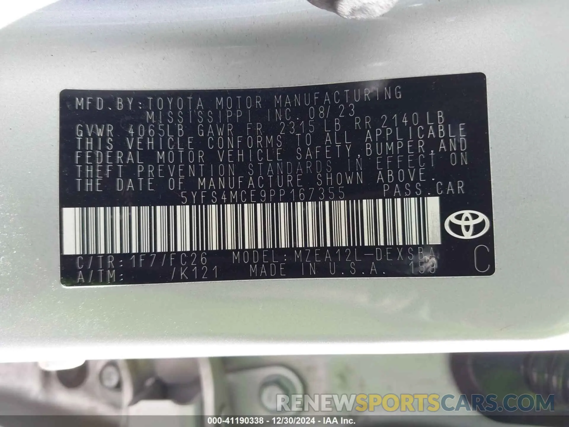 9 fotografías del automóvil dañado 5YFS4MCE9PP167355 TOYOTA COROLLA 2023