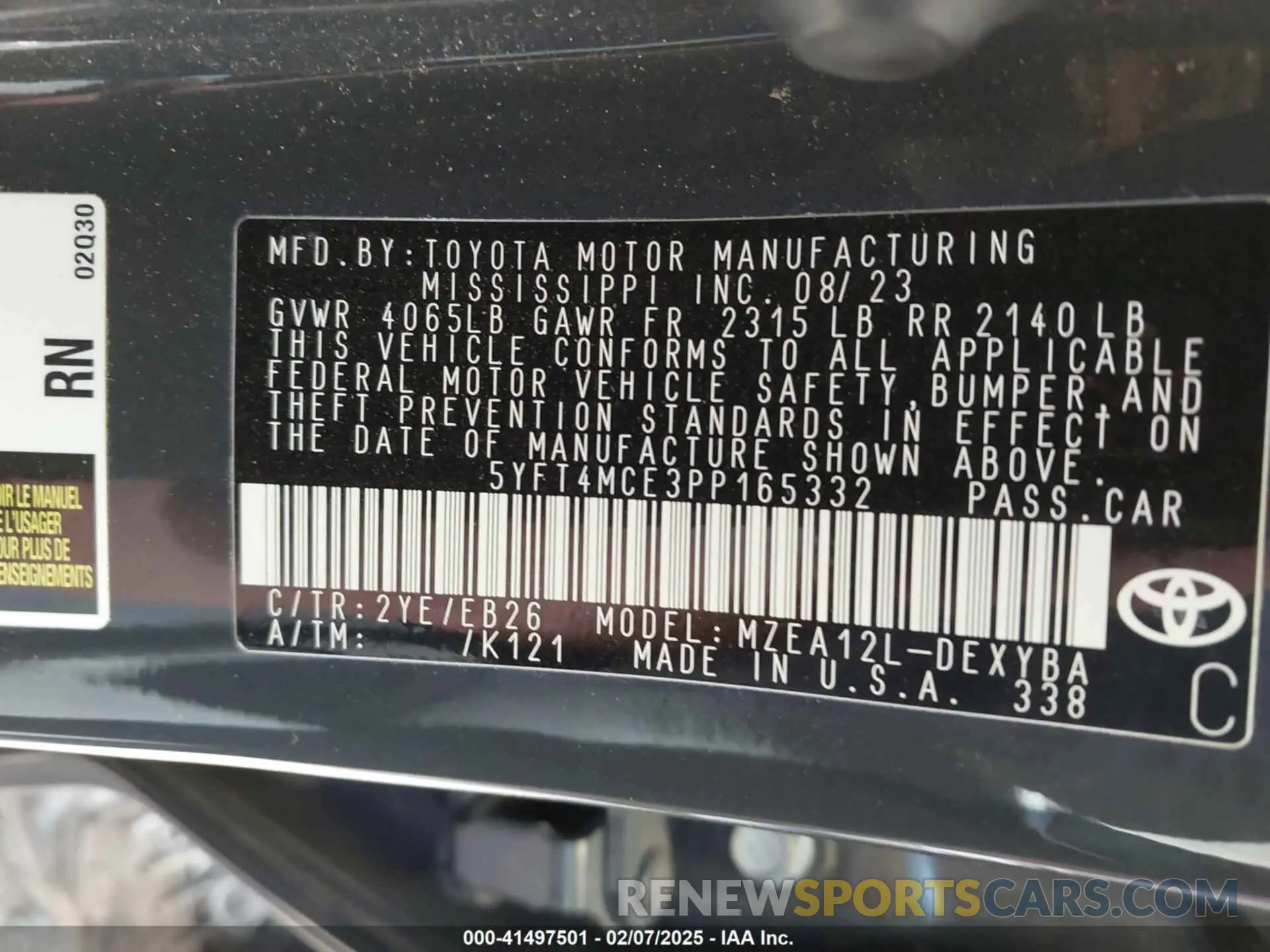 9 fotografías del automóvil dañado 5YFT4MCE3PP165332 TOYOTA COROLLA 2023