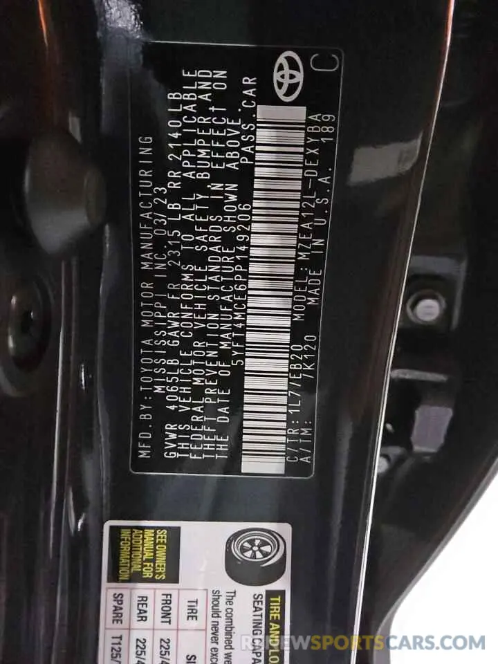 12 fotografías del automóvil dañado 5YFT4MCE6PP149206 TOYOTA COROLLA 2023
