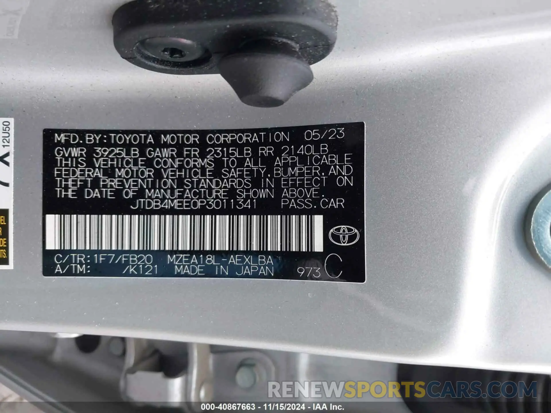 9 fotografías del automóvil dañado JTDB4MEE0P3011341 TOYOTA COROLLA 2023