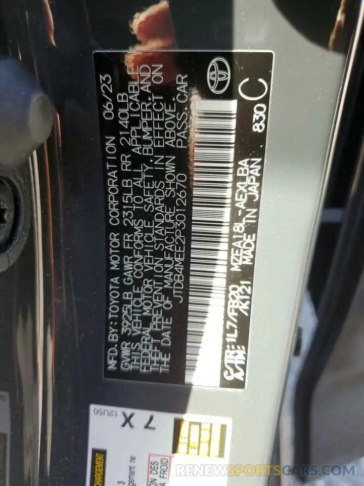 12 fotografías del automóvil dañado JTDB4MEE2P3012670 TOYOTA COROLLA 2023