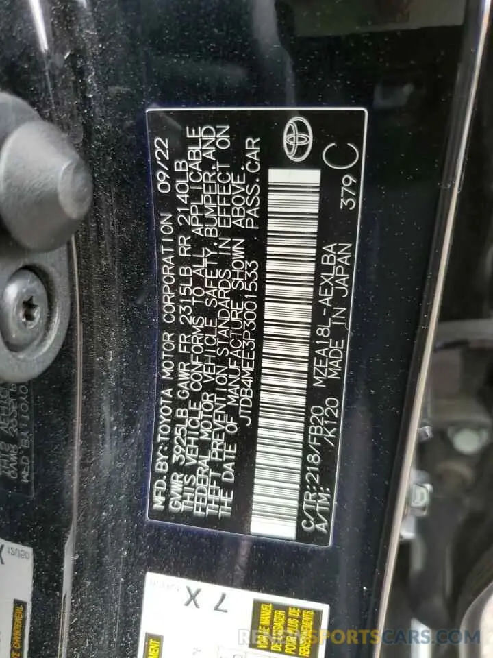 12 fotografías del automóvil dañado JTDB4MEE3P3001533 TOYOTA COROLLA 2023