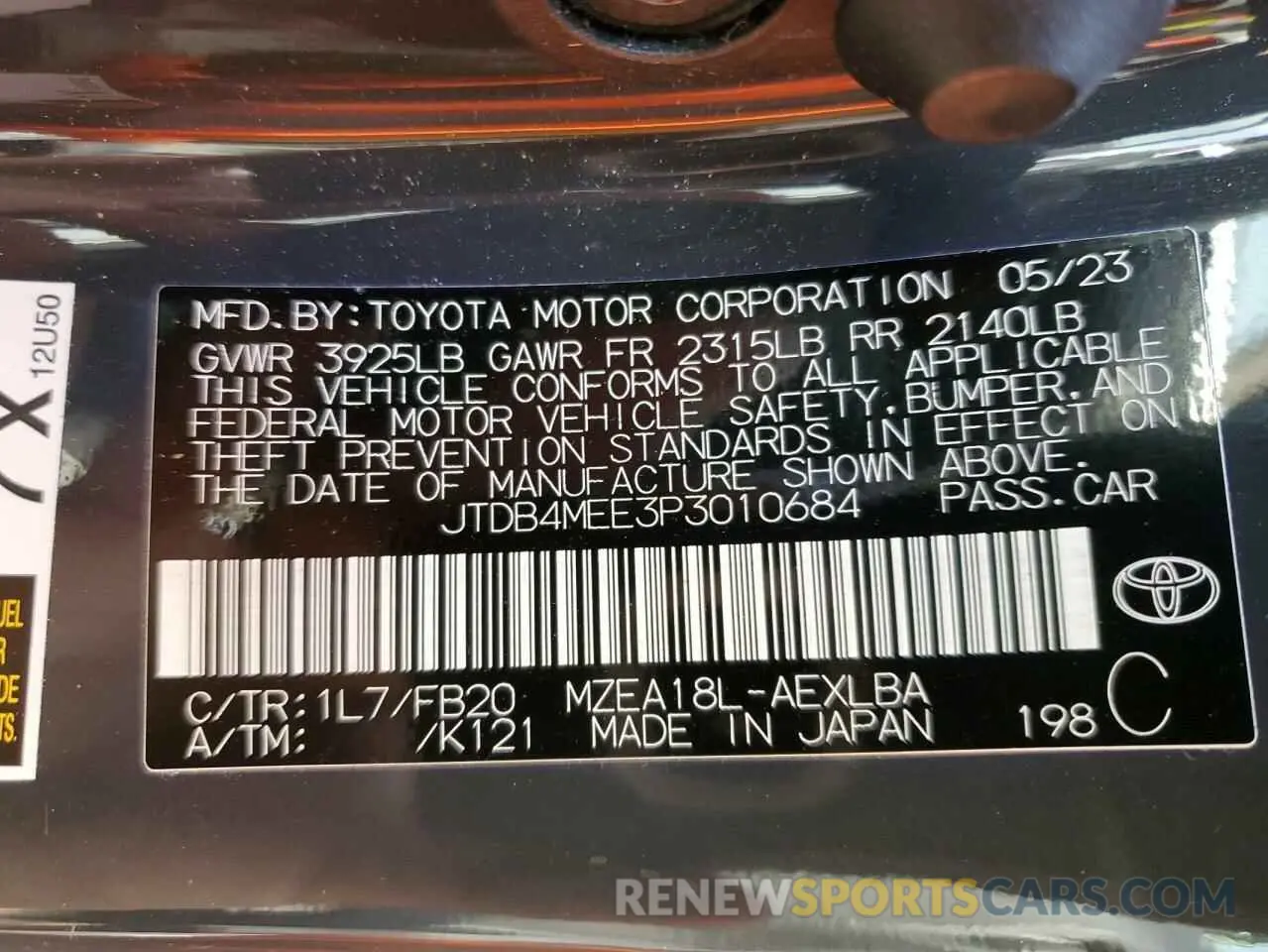13 fotografías del automóvil dañado JTDB4MEE3P3010684 TOYOTA COROLLA 2023