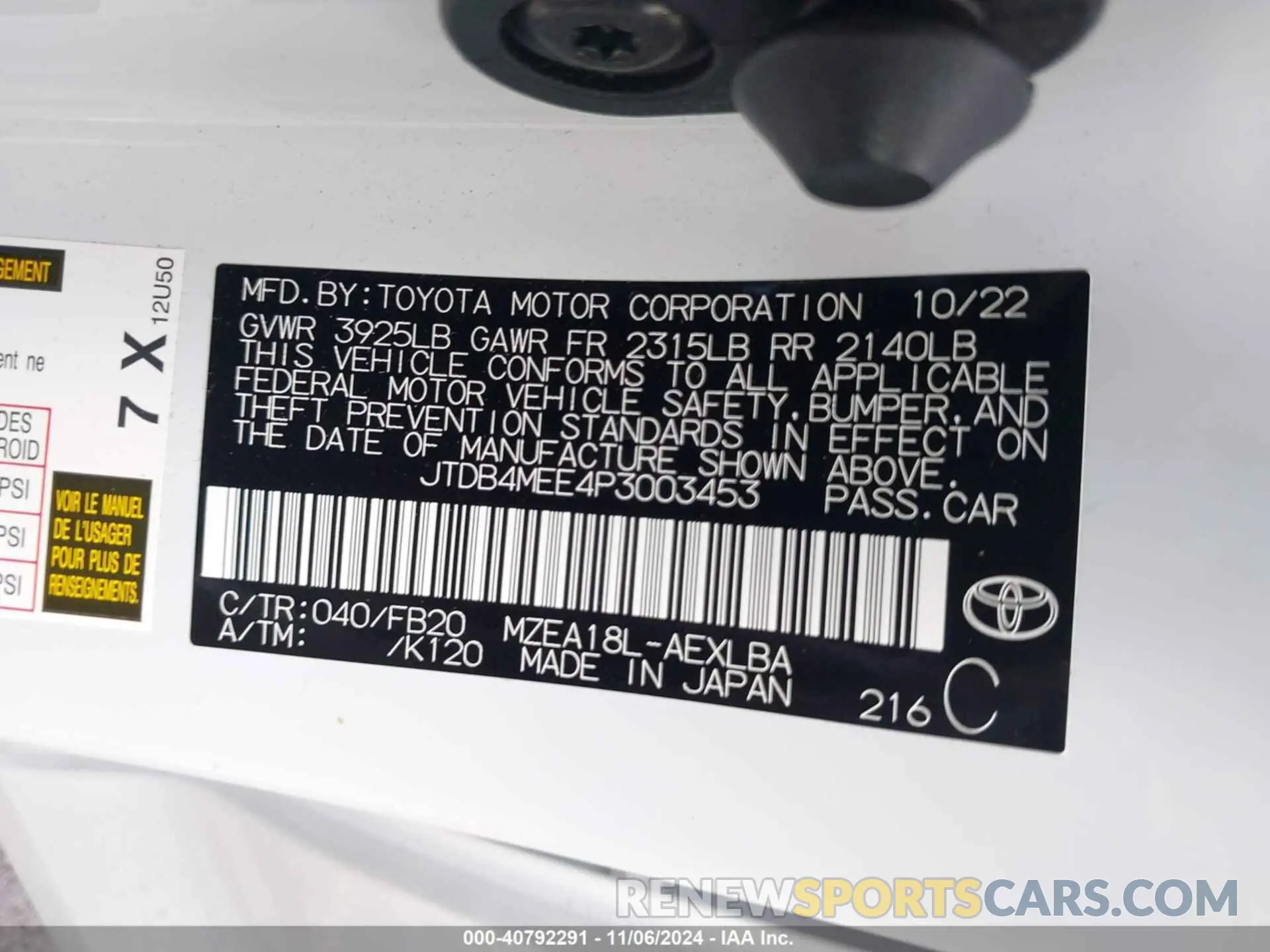 9 fotografías del automóvil dañado JTDB4MEE4P3003453 TOYOTA COROLLA 2023
