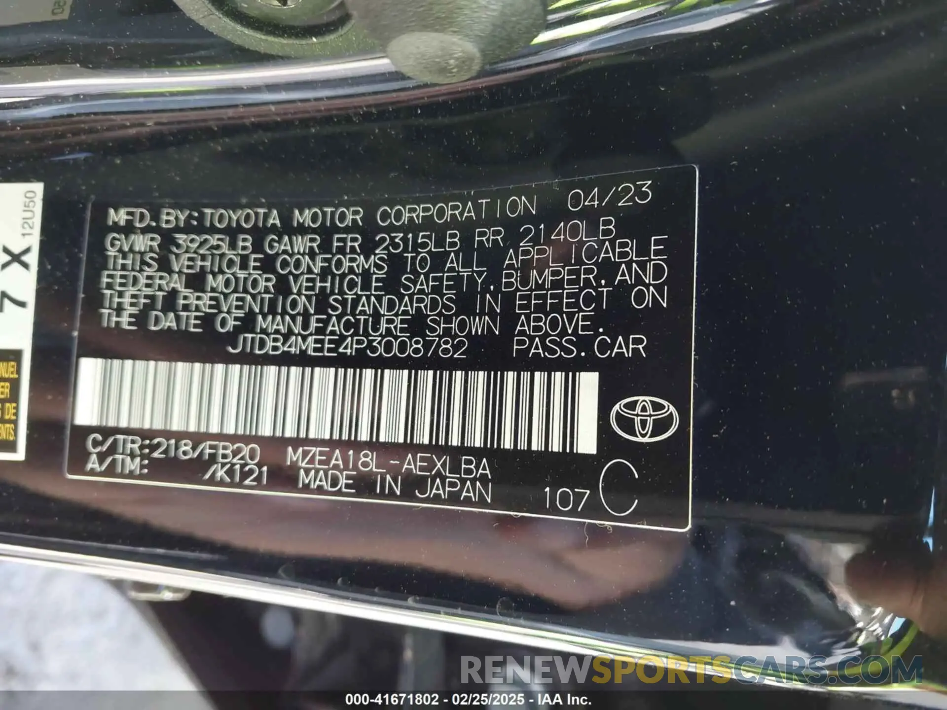 9 fotografías del automóvil dañado JTDB4MEE4P3008782 TOYOTA COROLLA 2023