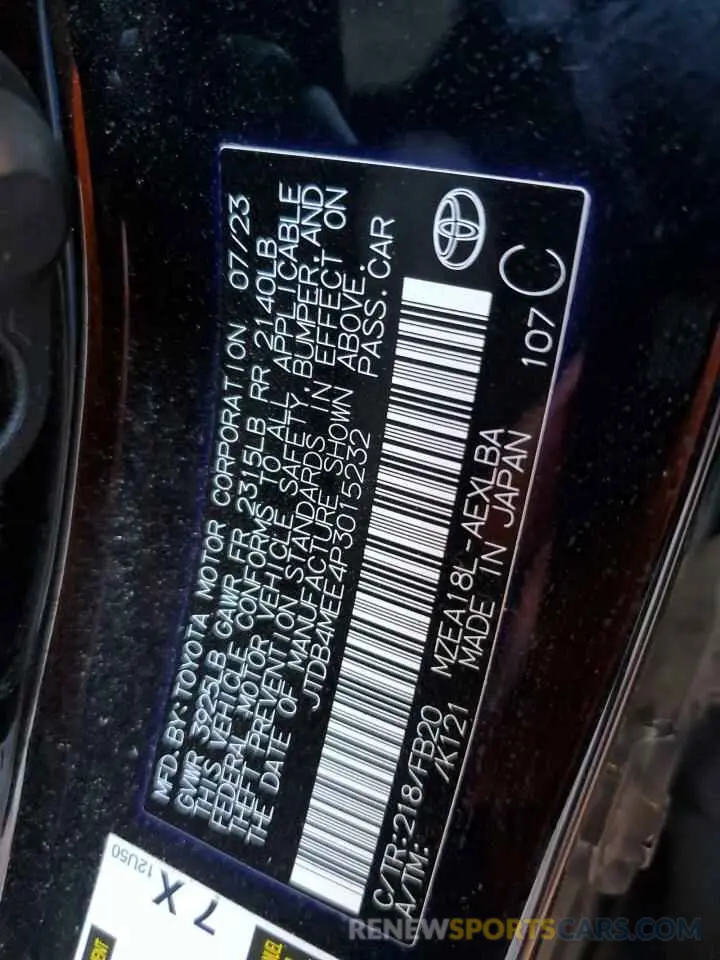 12 fotografías del automóvil dañado JTDB4MEE4P3015232 TOYOTA COROLLA 2023